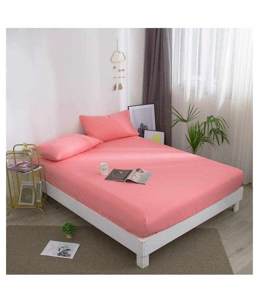     			House Of Quirk Polyester Double Bedsheet ( Pink )