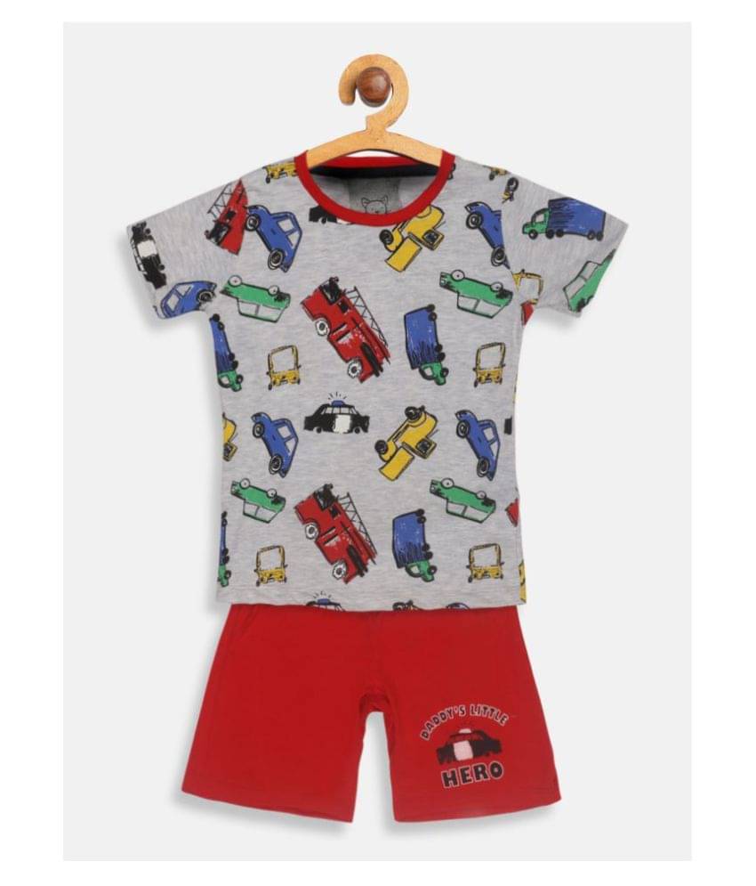     			Lazy Shark Pack of 1 Boys Cotton Blend T-Shirt & Shorts Set ( Gray )