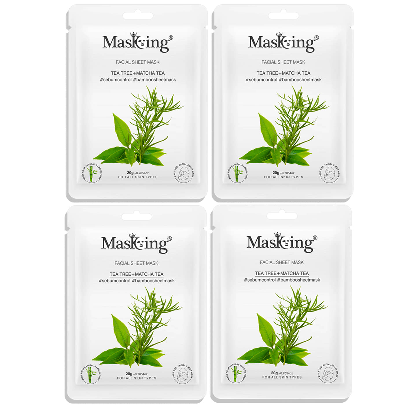 Masking Tea Tree & Matcha Tea Bamboo Face Sheet Mask 100 ml Pack of 5