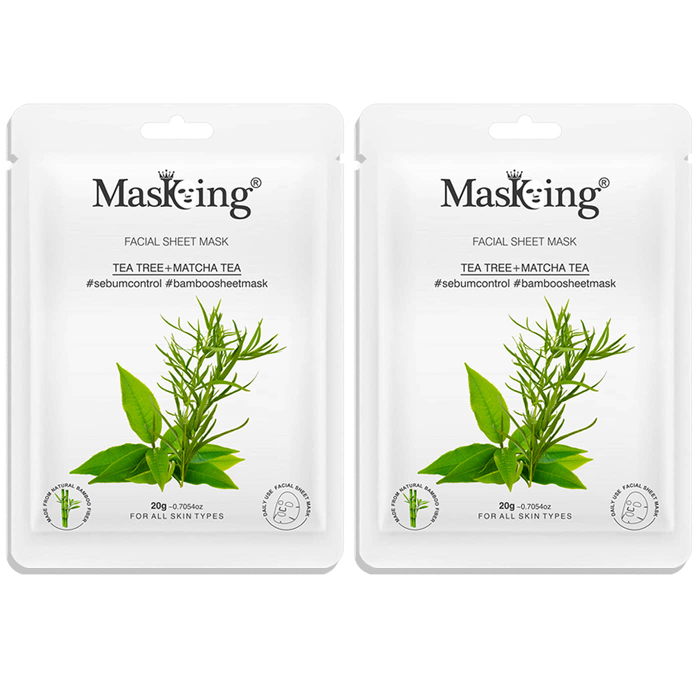 Masking Tea Tree & Matcha Tea Bamboo Face Sheet Mask 100 ml Pack of 5