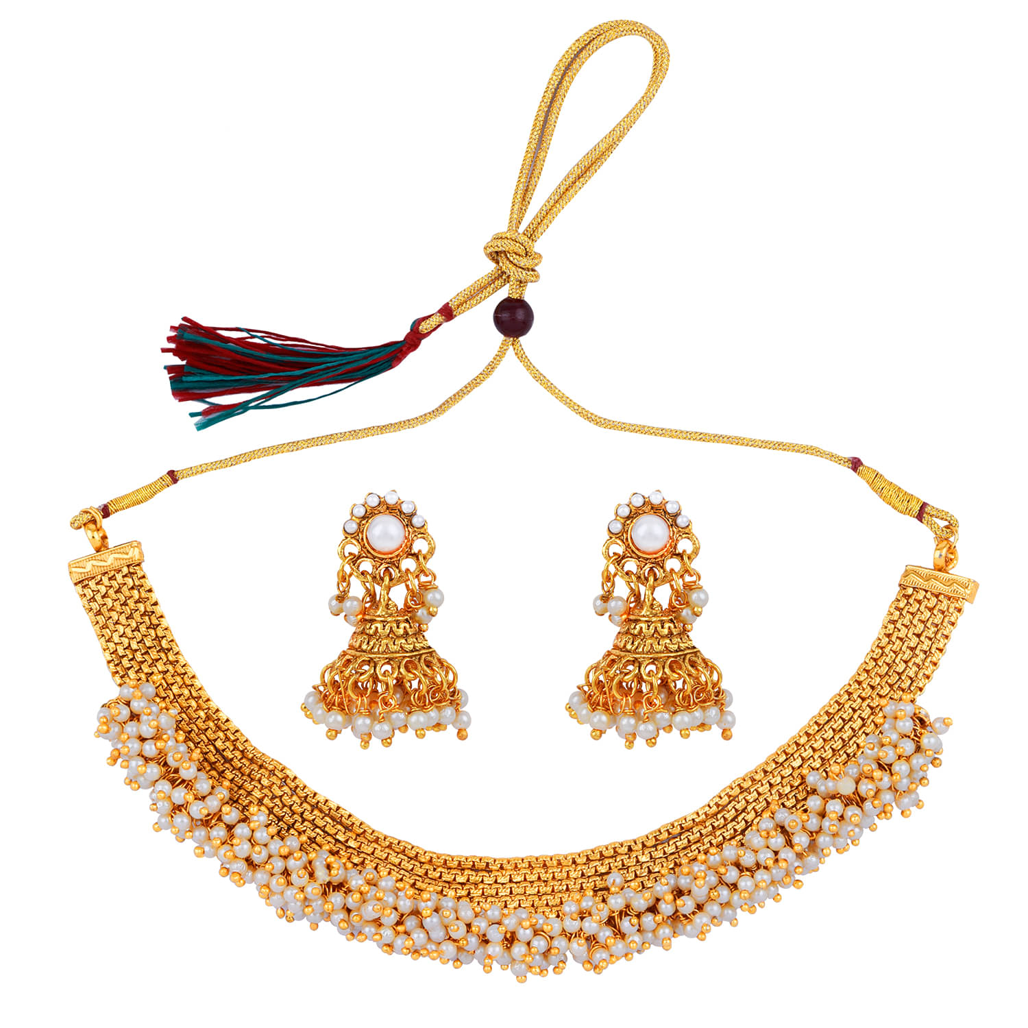     			ShreejiHuf Alloy Golden Traditional Necklaces Set Choker