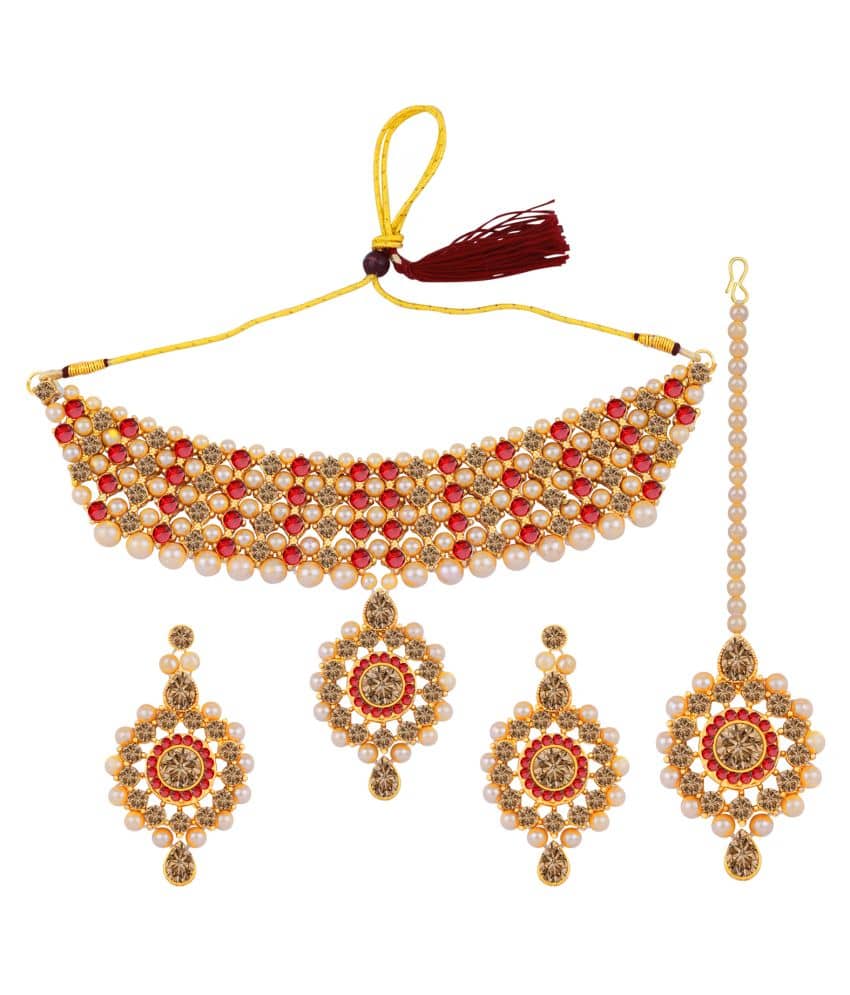 ShreejiHuf Alloy Golden Traditional Necklaces Set Choker