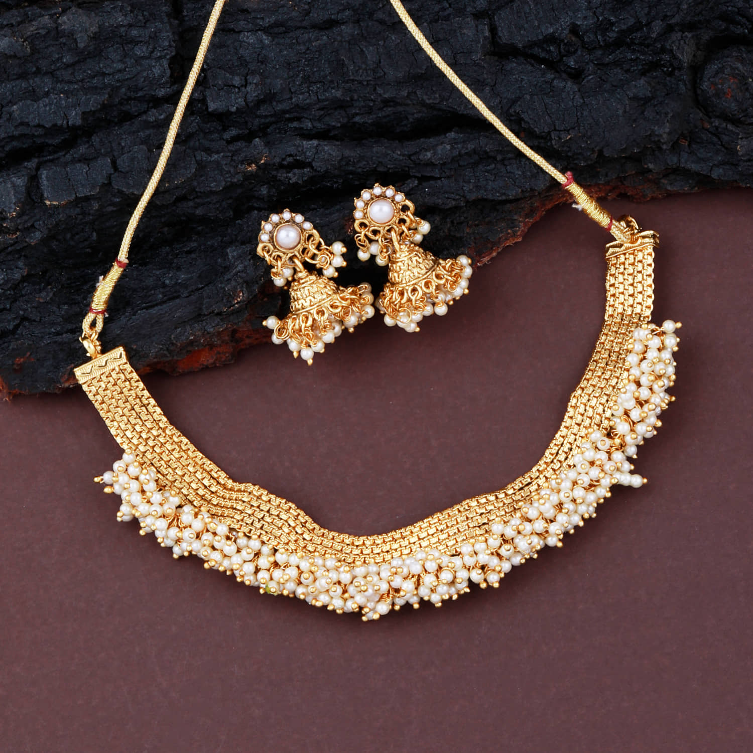 ShreejiHuf Alloy Golden Traditional Necklaces Set Choker
