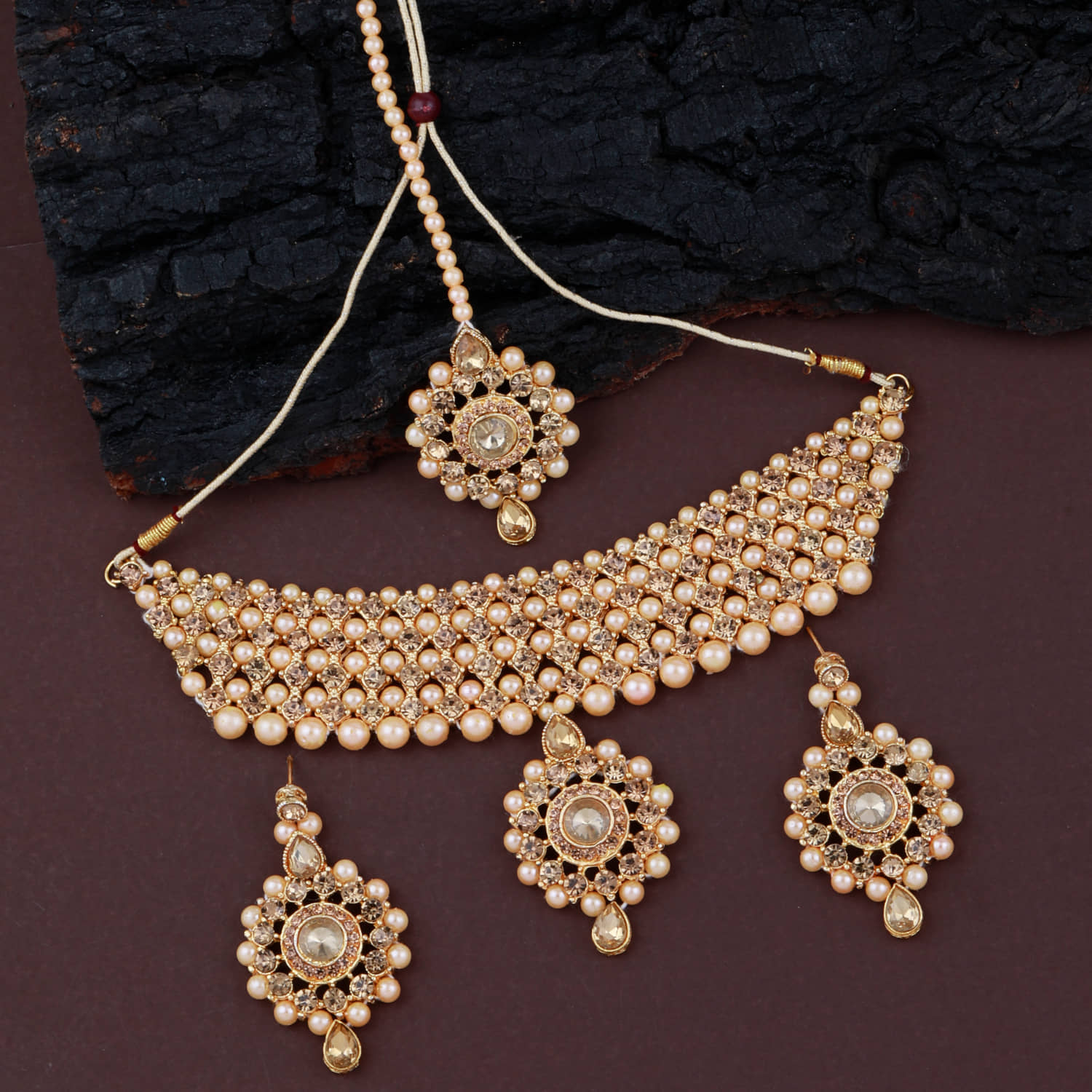 ShreejiHuf Alloy Golden Traditional Necklaces Set Choker