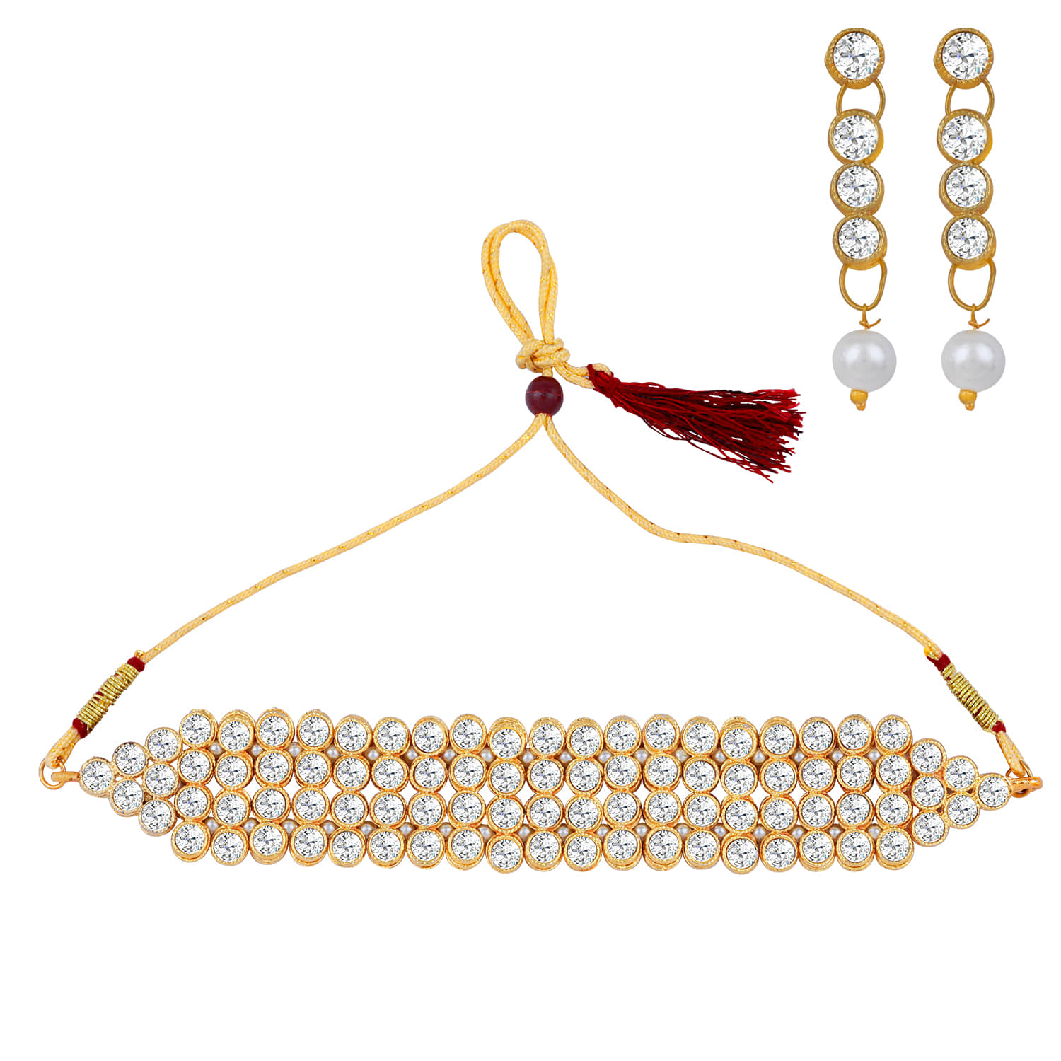 ShreejiHuf Alloy White Traditional Necklaces Set Choker