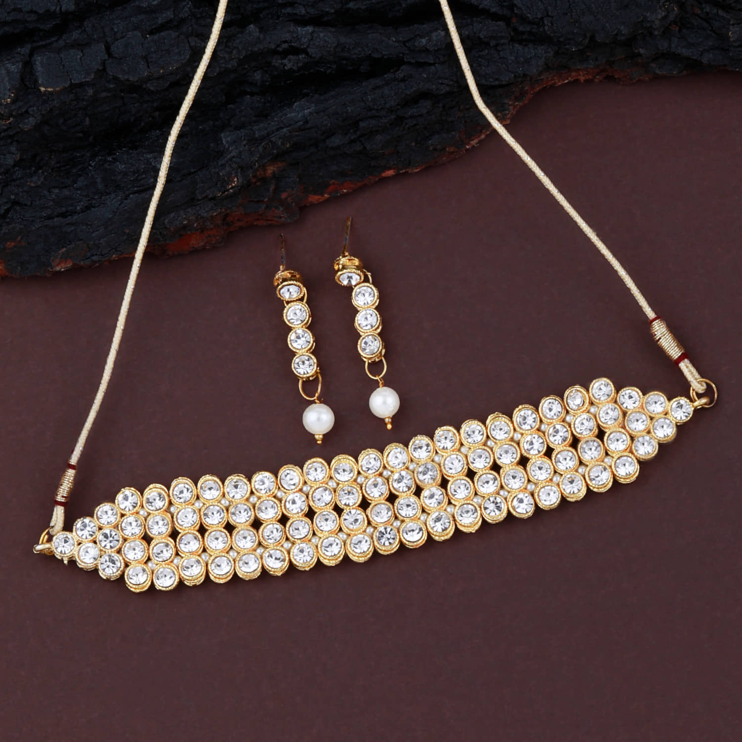 ShreejiHuf Alloy White Traditional Necklaces Set Choker