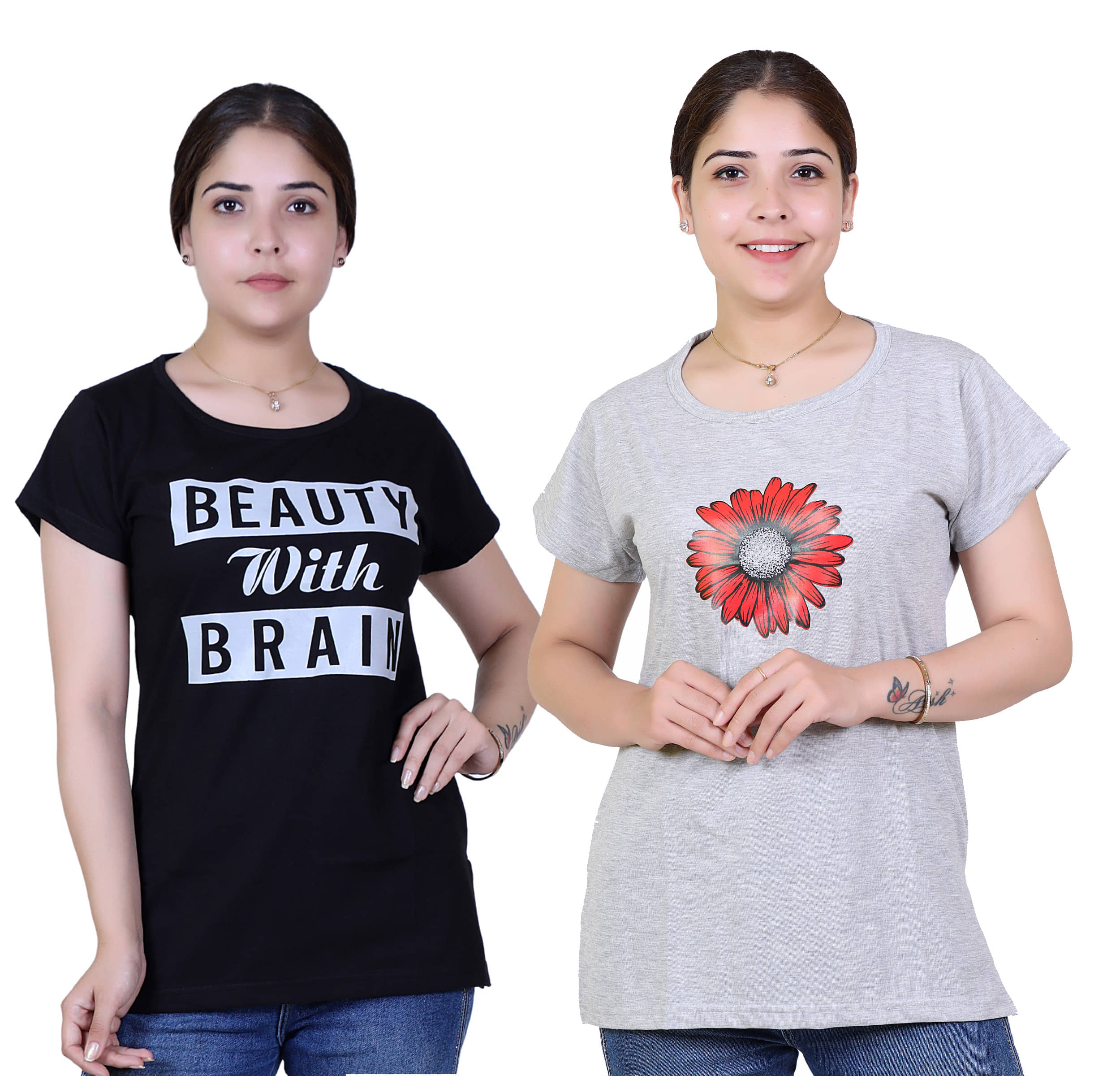 Varenyam Women Cotton Regular Fit Round Neck T-Shirt ( Black )