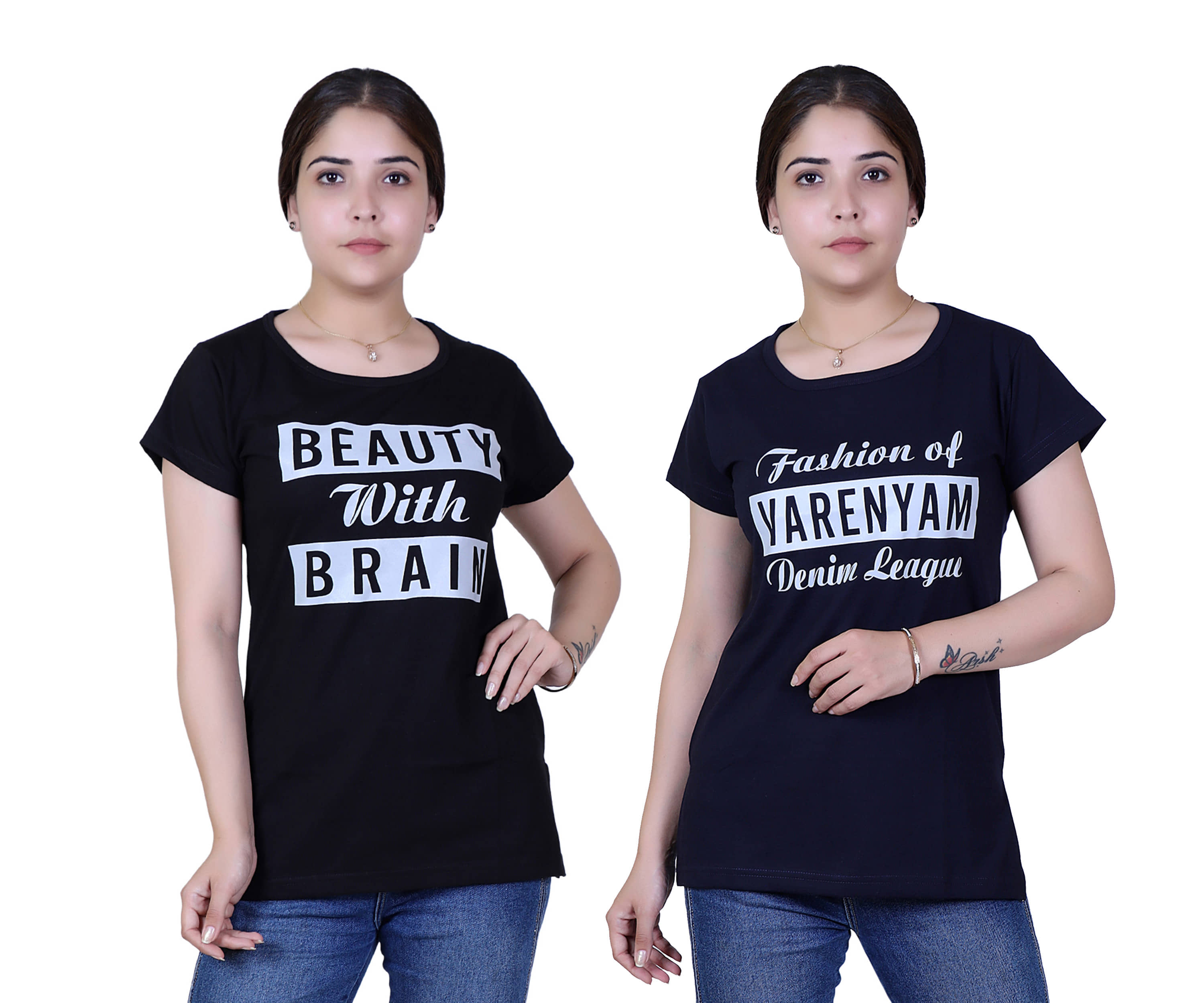 Varenyam Women Cotton Regular Fit Round Neck T-Shirt ( Black )
