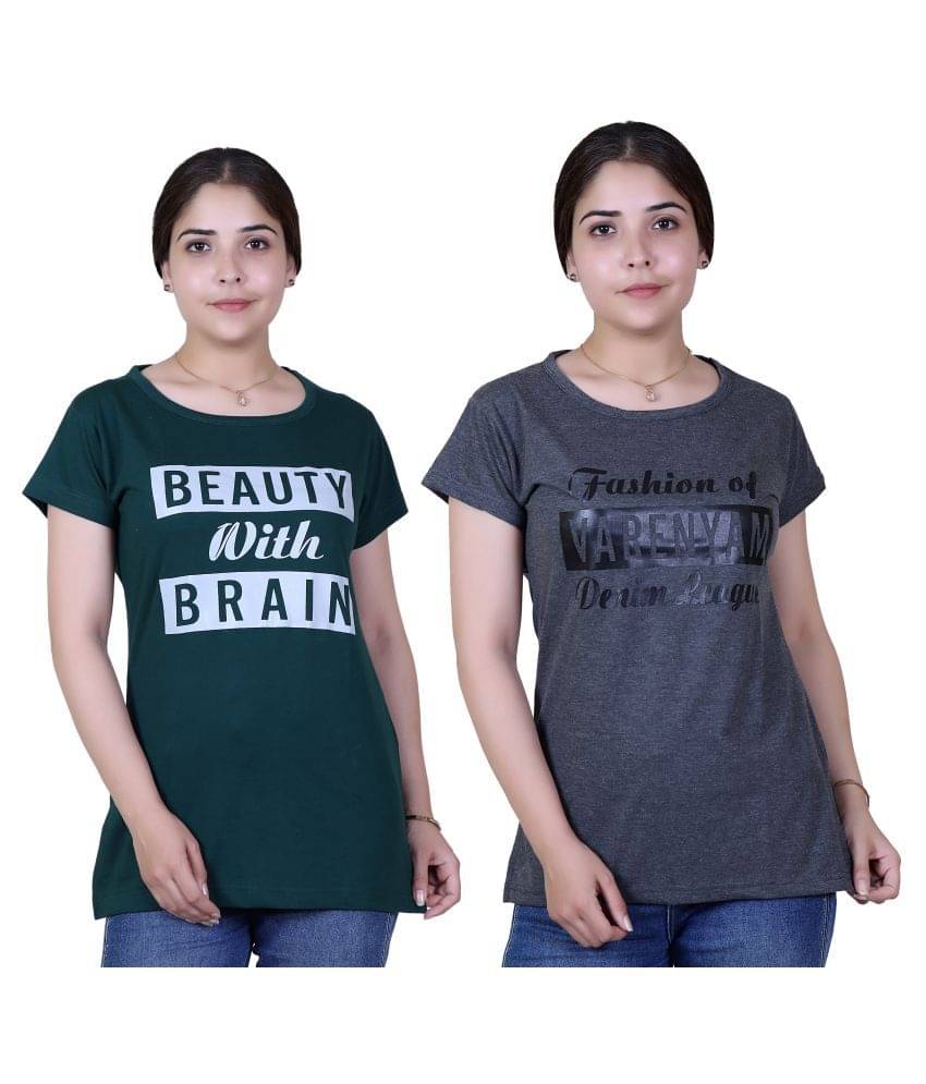 Varenyam Women Cotton Regular Fit Round Neck T-Shirt ( Green ) Varenyam Women Cotton Regular Fit Round Neck T-Shirt ( Green )