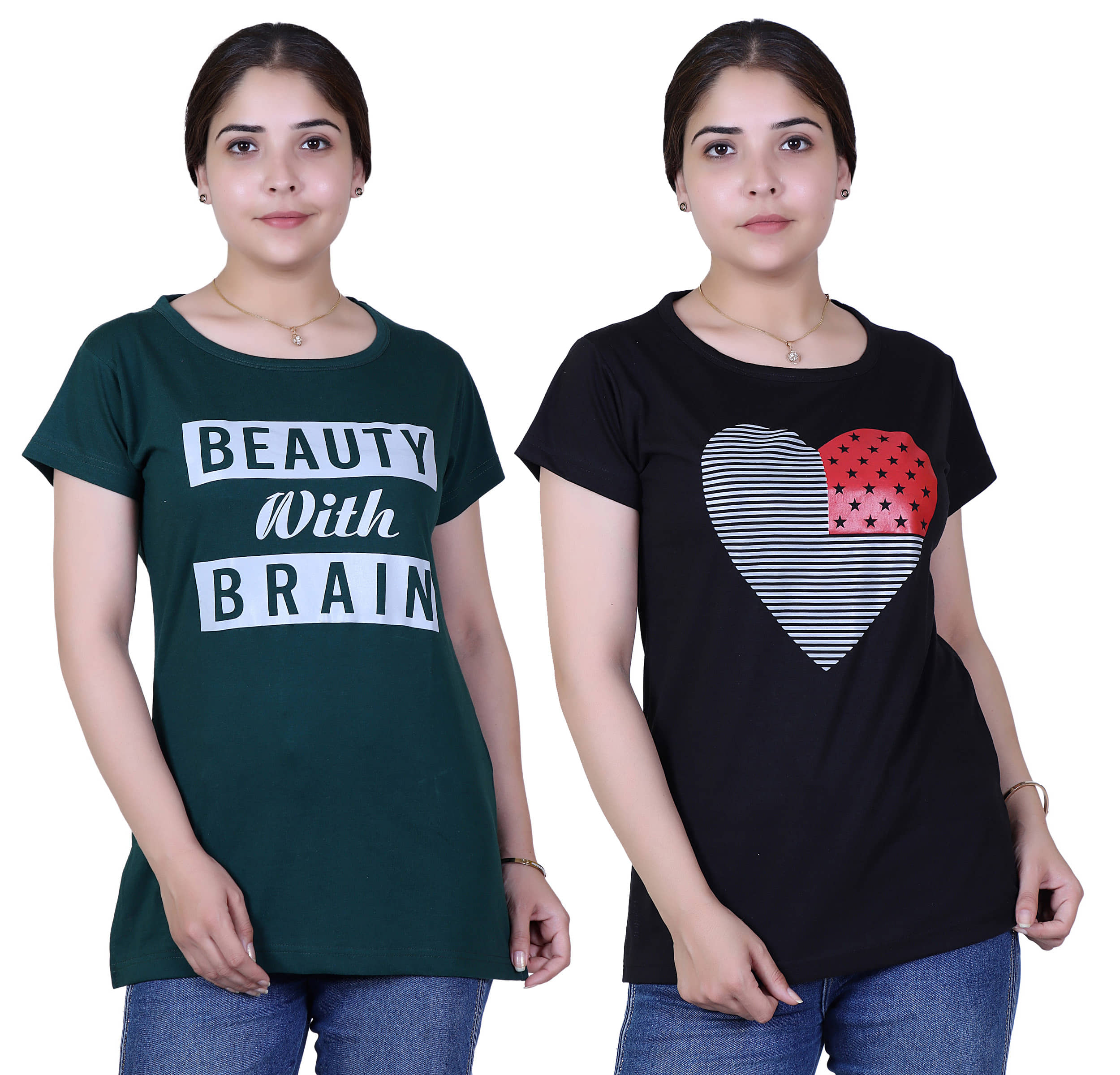 Varenyam Women Cotton Regular Fit Round Neck T-Shirt ( Green )