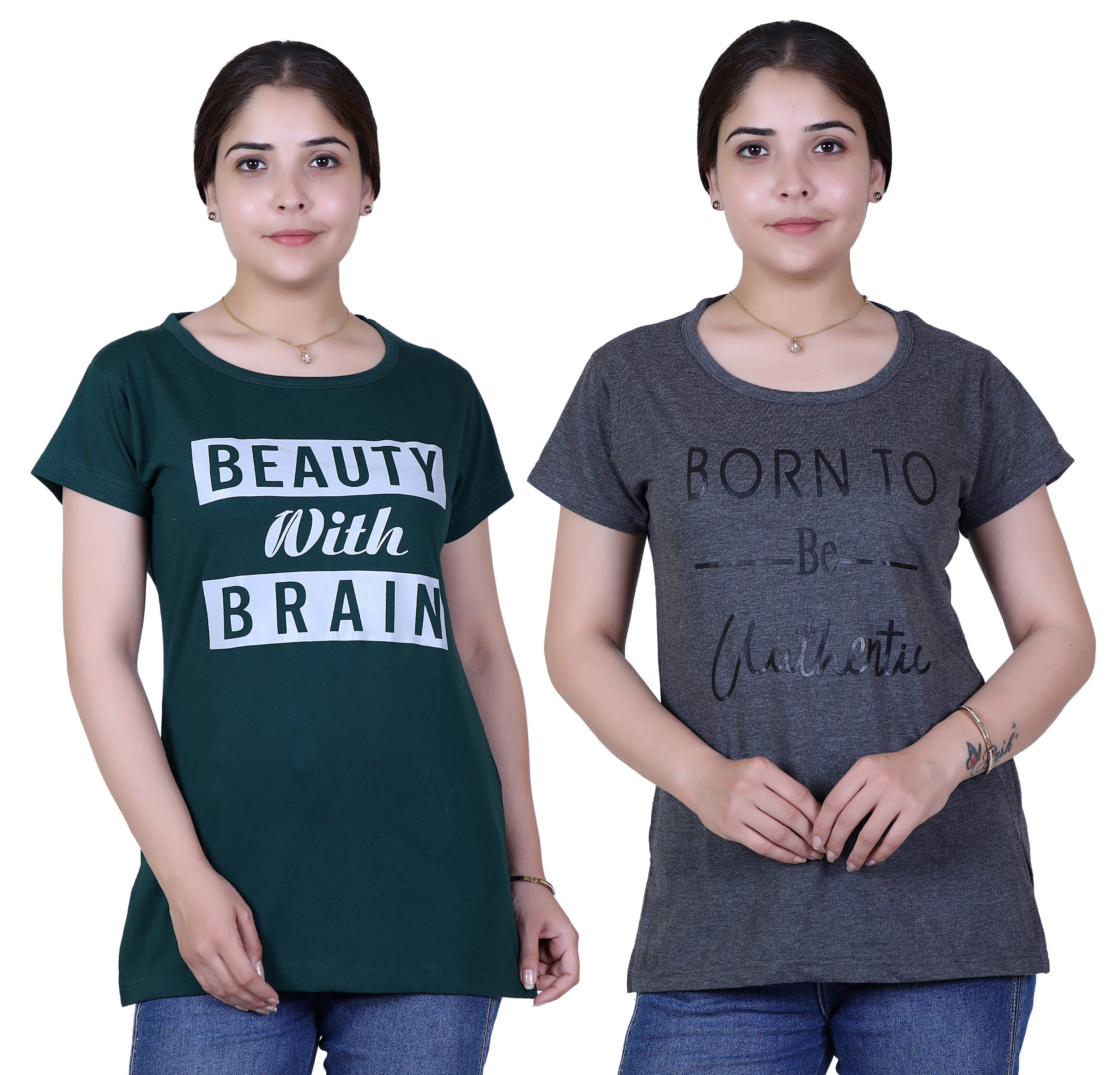 Varenyam Women Cotton Regular Fit Round Neck T-Shirt ( Green )