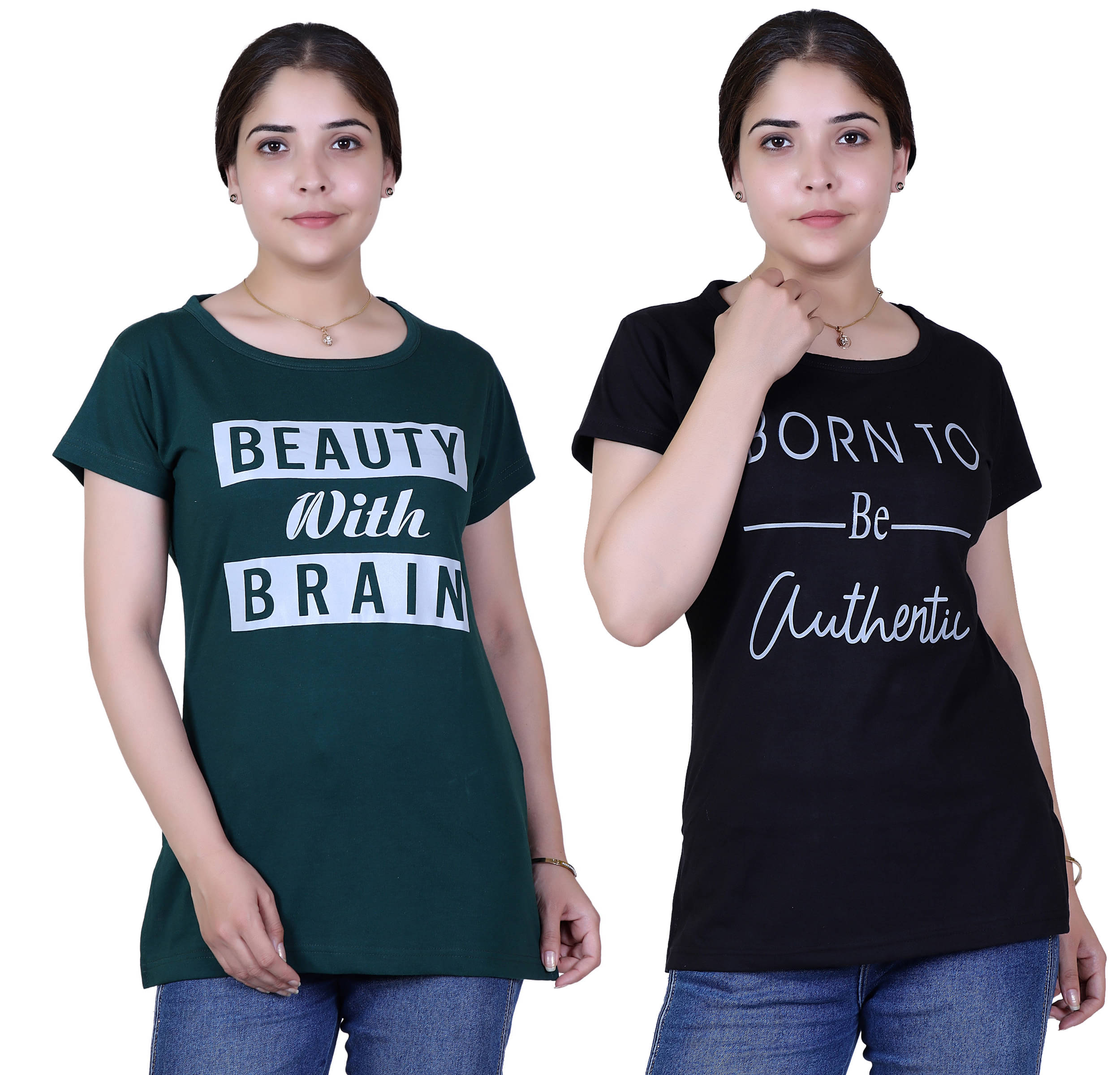 Varenyam Women Cotton Regular Fit Round Neck T-Shirt ( Green ) Varenyam Women Cotton Regular Fit Round Neck T-Shirt ( Green )