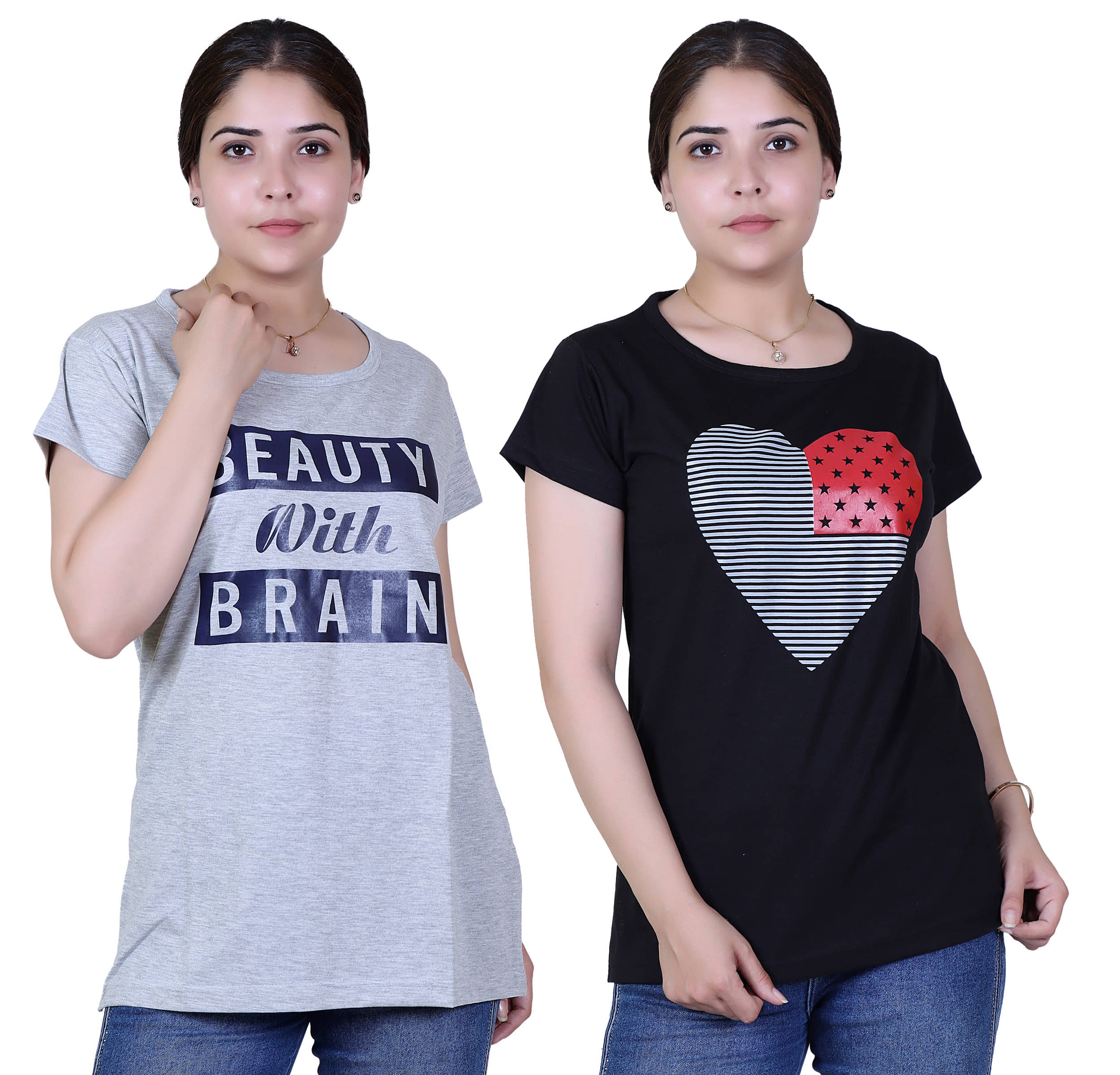 Varenyam Women Cotton Regular Fit Round Neck T-Shirt ( Grey )