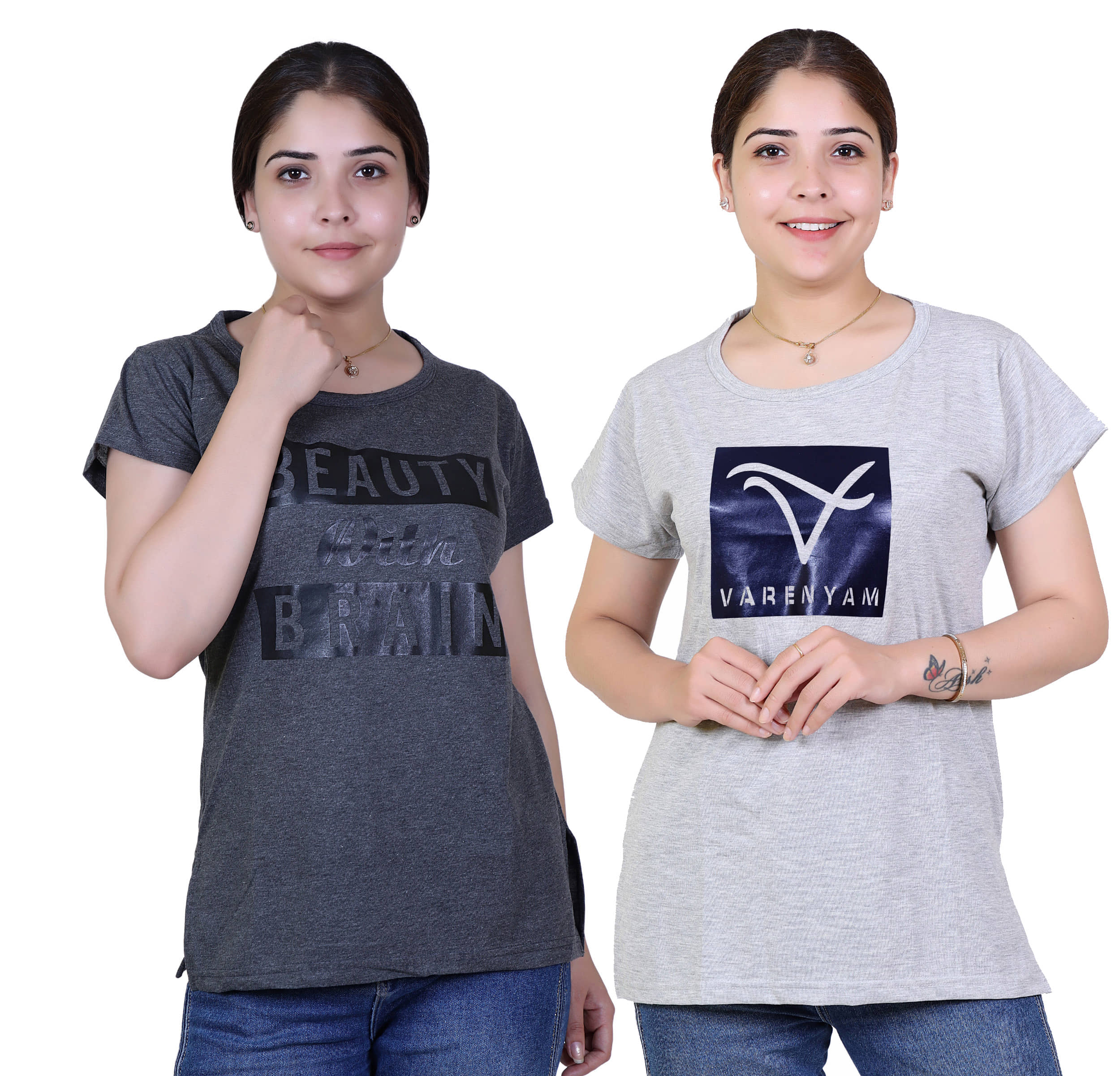 Varenyam Women Cotton Regular Fit Round Neck T-Shirt ( Grey )