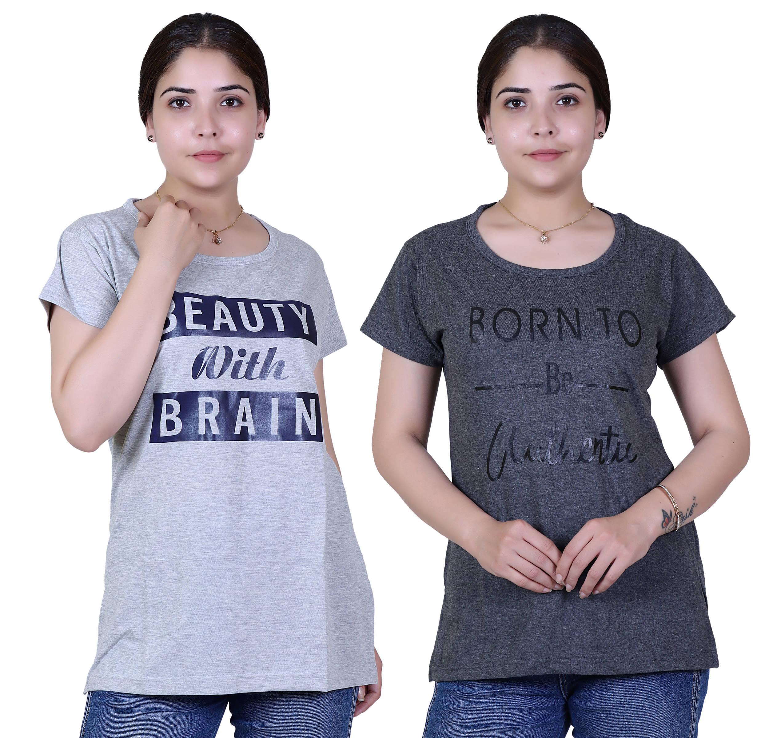 Varenyam Women Cotton Regular Fit Round Neck T-Shirt ( Grey ) Varenyam Women Cotton Regular Fit Round Neck T-Shirt ( Grey )
