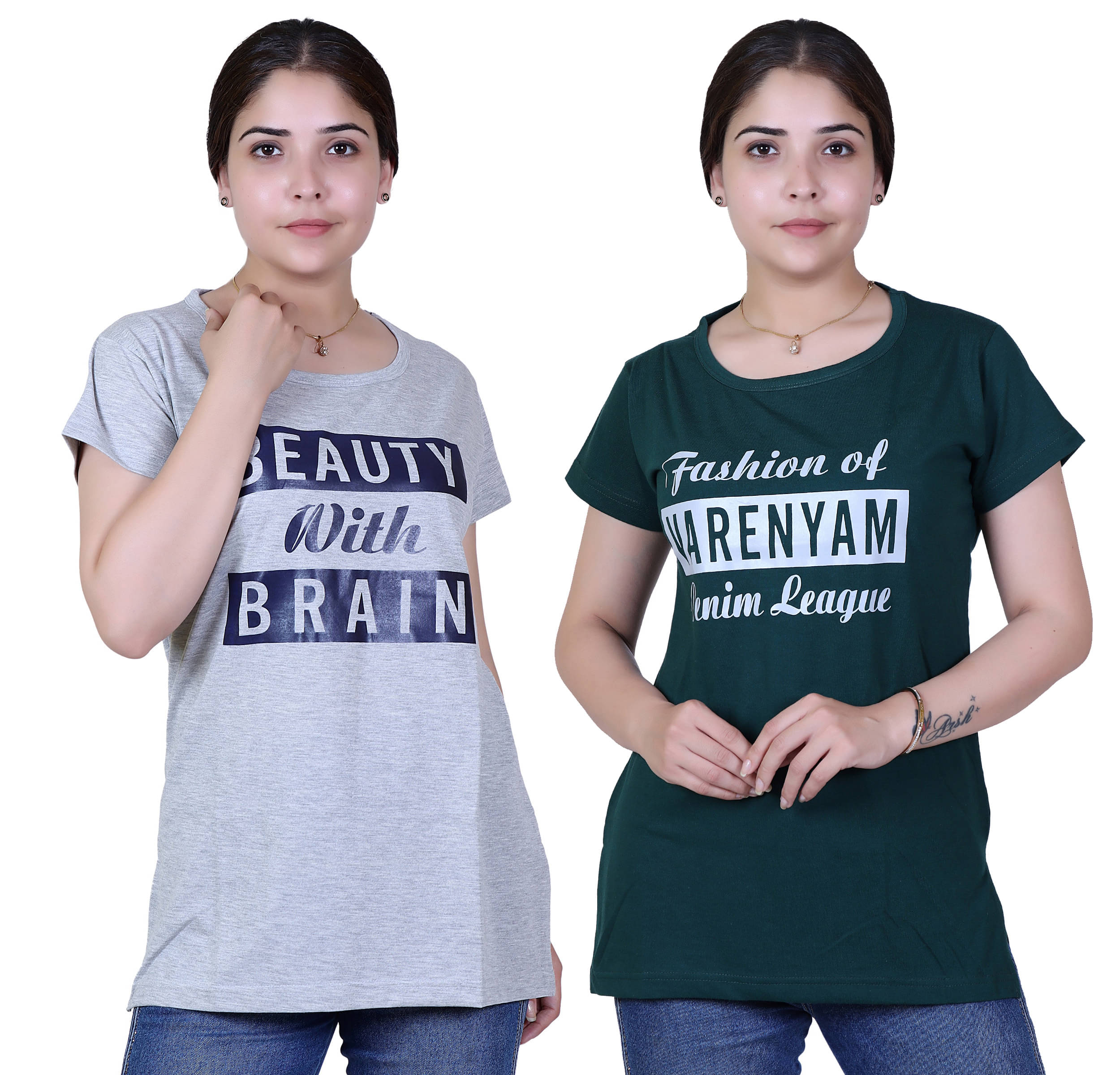     			Varenyam Women Cotton Regular Fit Round Neck T-Shirt ( Grey )