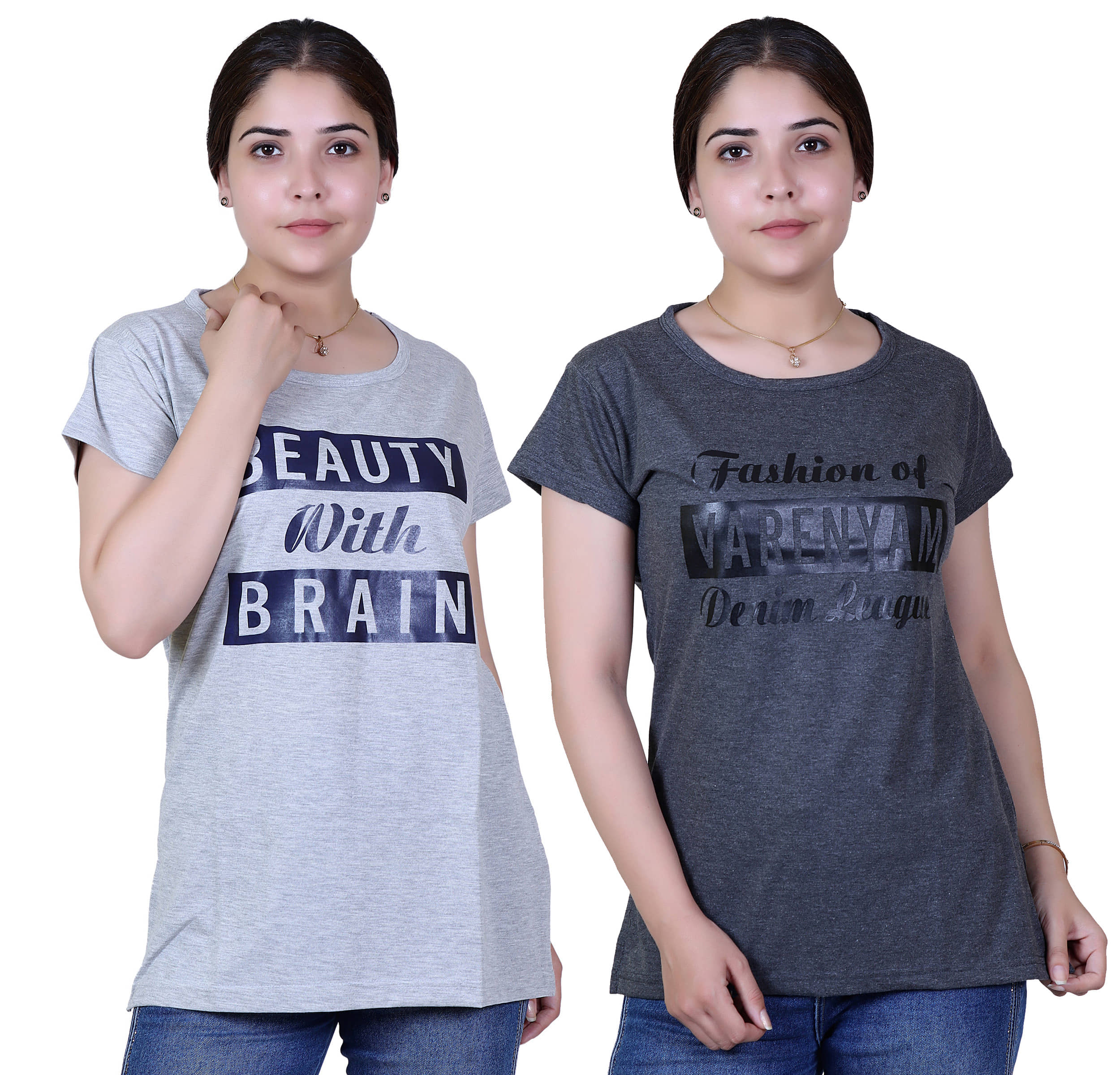 Varenyam Women Cotton Regular Fit Round Neck T-Shirt ( Grey )