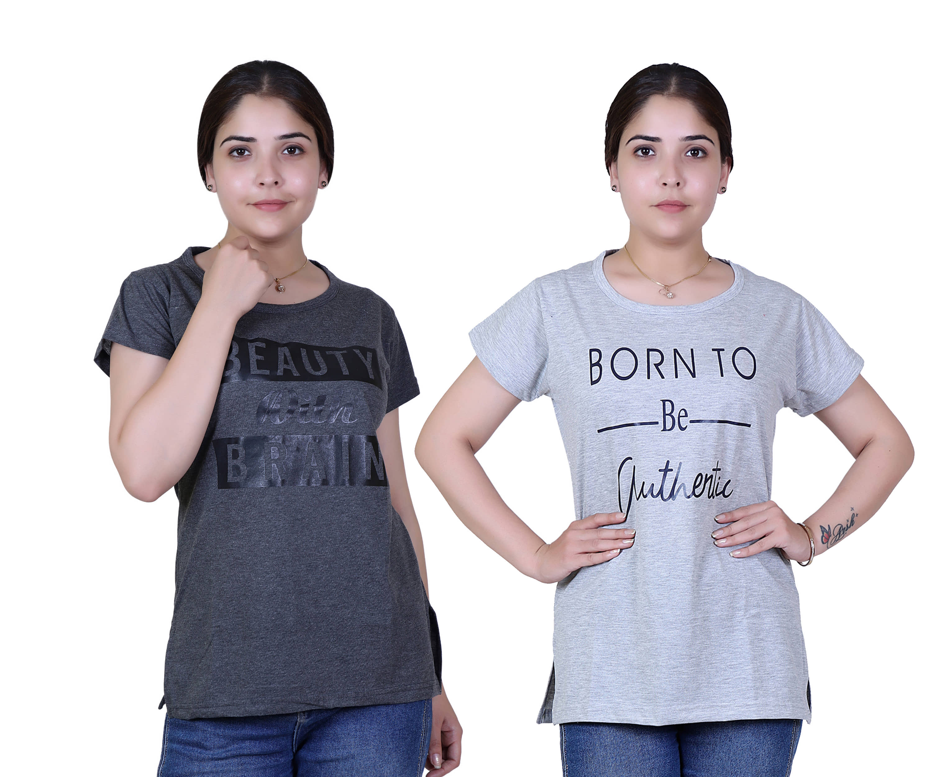 Varenyam Women Cotton Regular Fit Round Neck T-Shirt ( Grey )