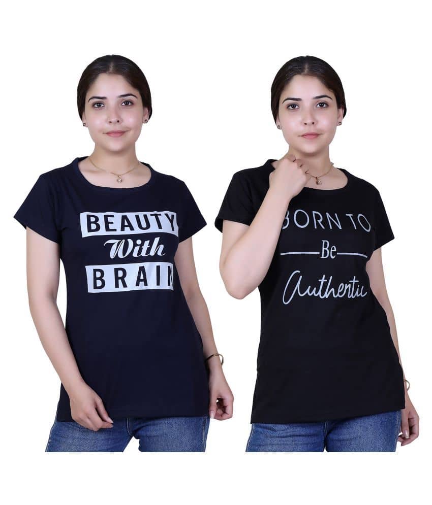 Varenyam Women Cotton Regular Fit Round Neck T-Shirt ( Navy )