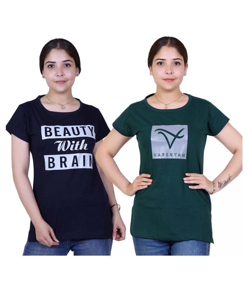     			Varenyam Women Cotton Regular Fit Round Neck T-Shirt ( Navy )