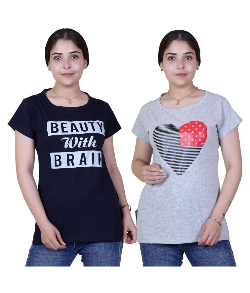     			Varenyam Women Cotton Regular Fit Round Neck T-Shirt ( Navy )