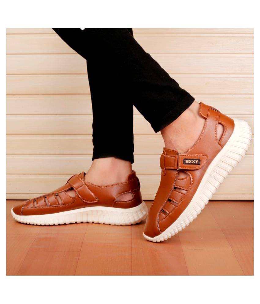     			BXXY Tan Faux Leather Sandals