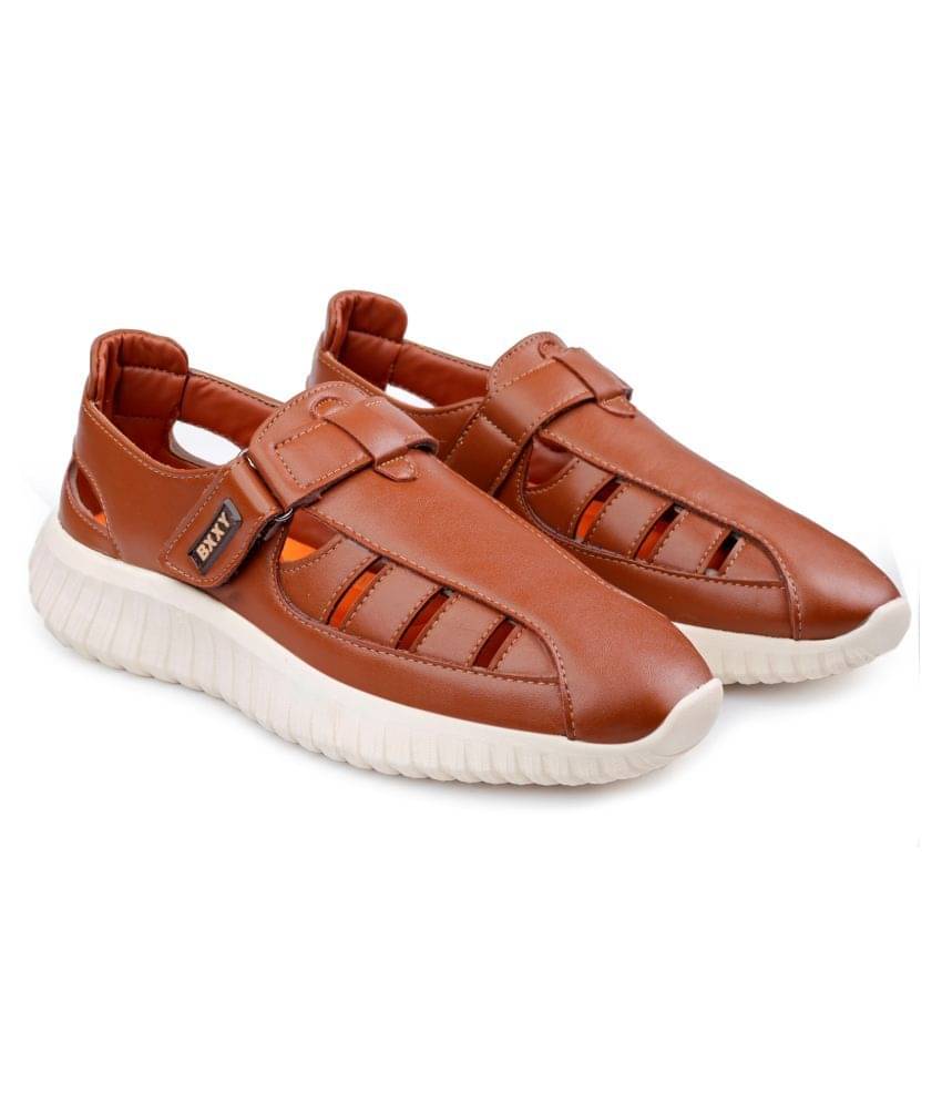     			BXXY Tan Faux Leather Sandals