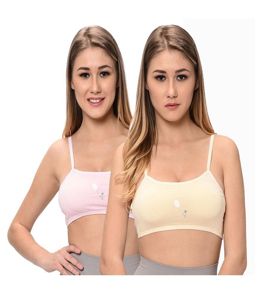     			Elina Multi Color Cotton Solid Sports Bra - Pack of 2