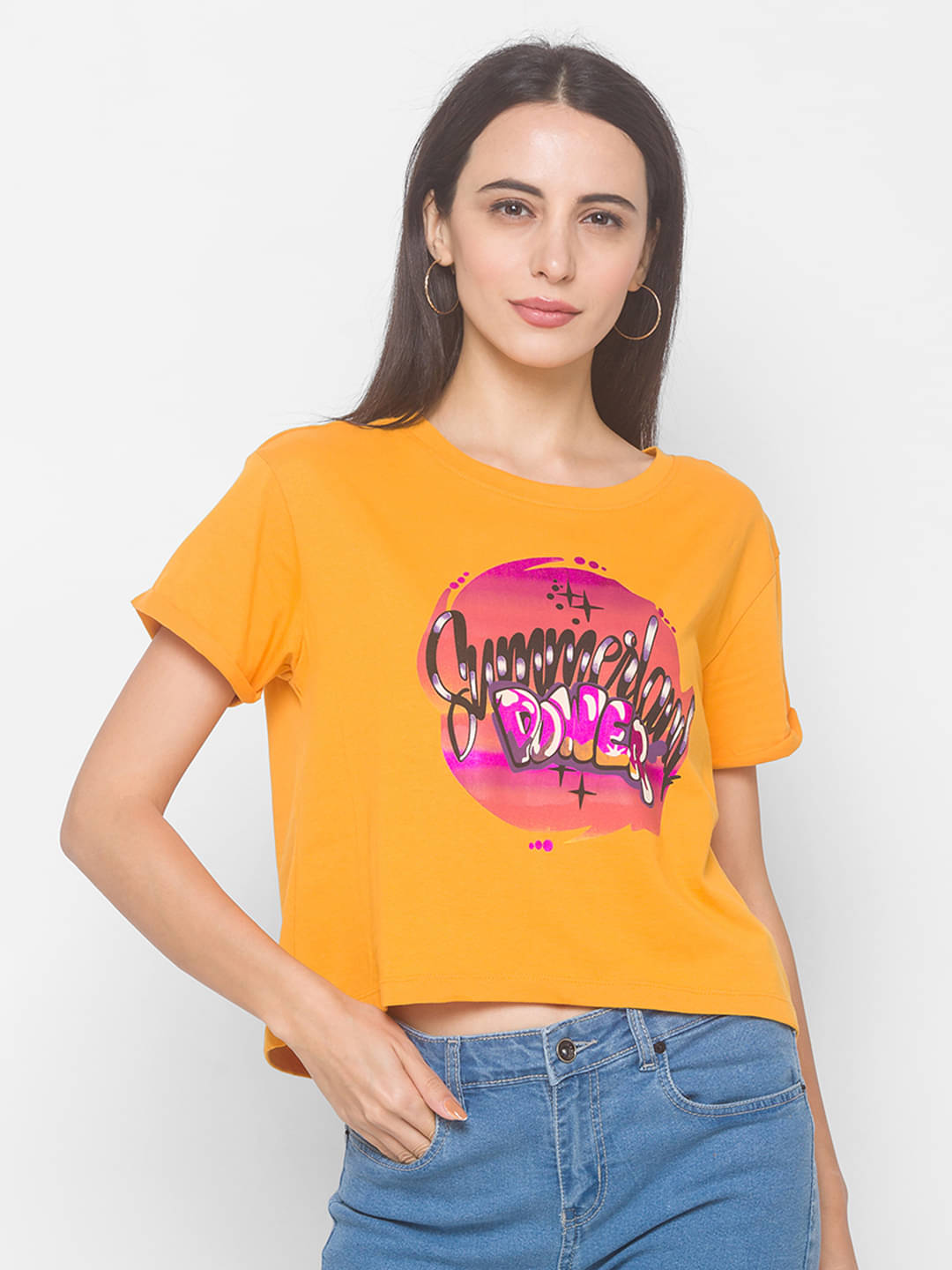     			Globus Cotton Yellow T-Shirts - Single