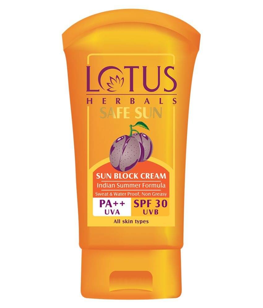 Lotus Safe Sun Sunblock Spf 30 Pa++, Black Plum Extract, Water Proof, Sweat Proof, Nongreasy ,100G     			Lotus Safe Sun Sunblock Spf 30 Pa++, Black Plum Extract, Water Proof, Sweat Proof, Nongreasy ,100G