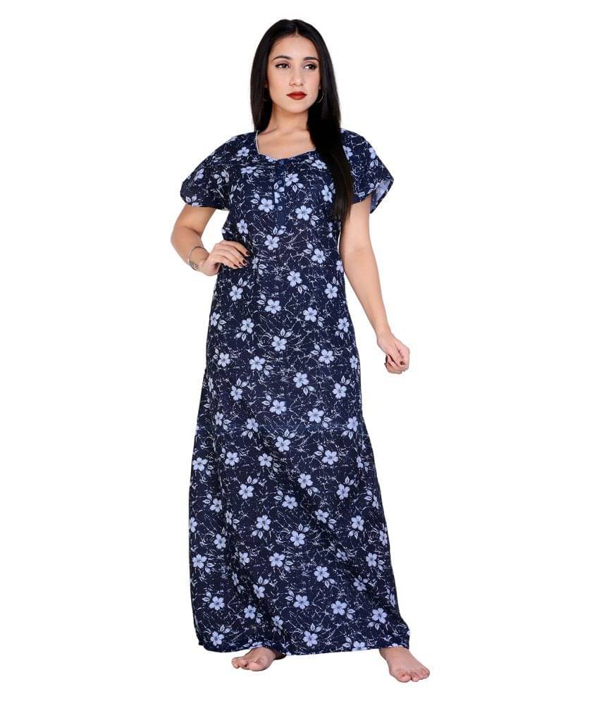 Raj Cotton Nighty & Night Gowns - Blue Single Raj Cotton Nighty & Night Gowns - Blue Single