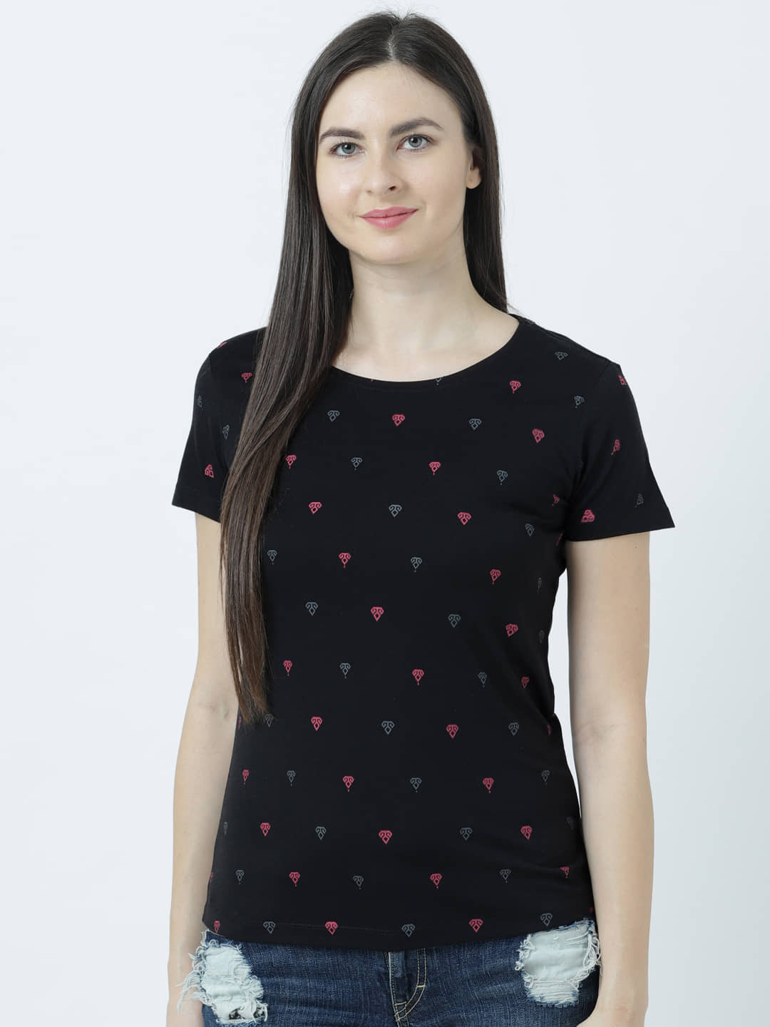 Huetrap Women Cotton Regular Fit Round Neck T-Shirt ( Black )