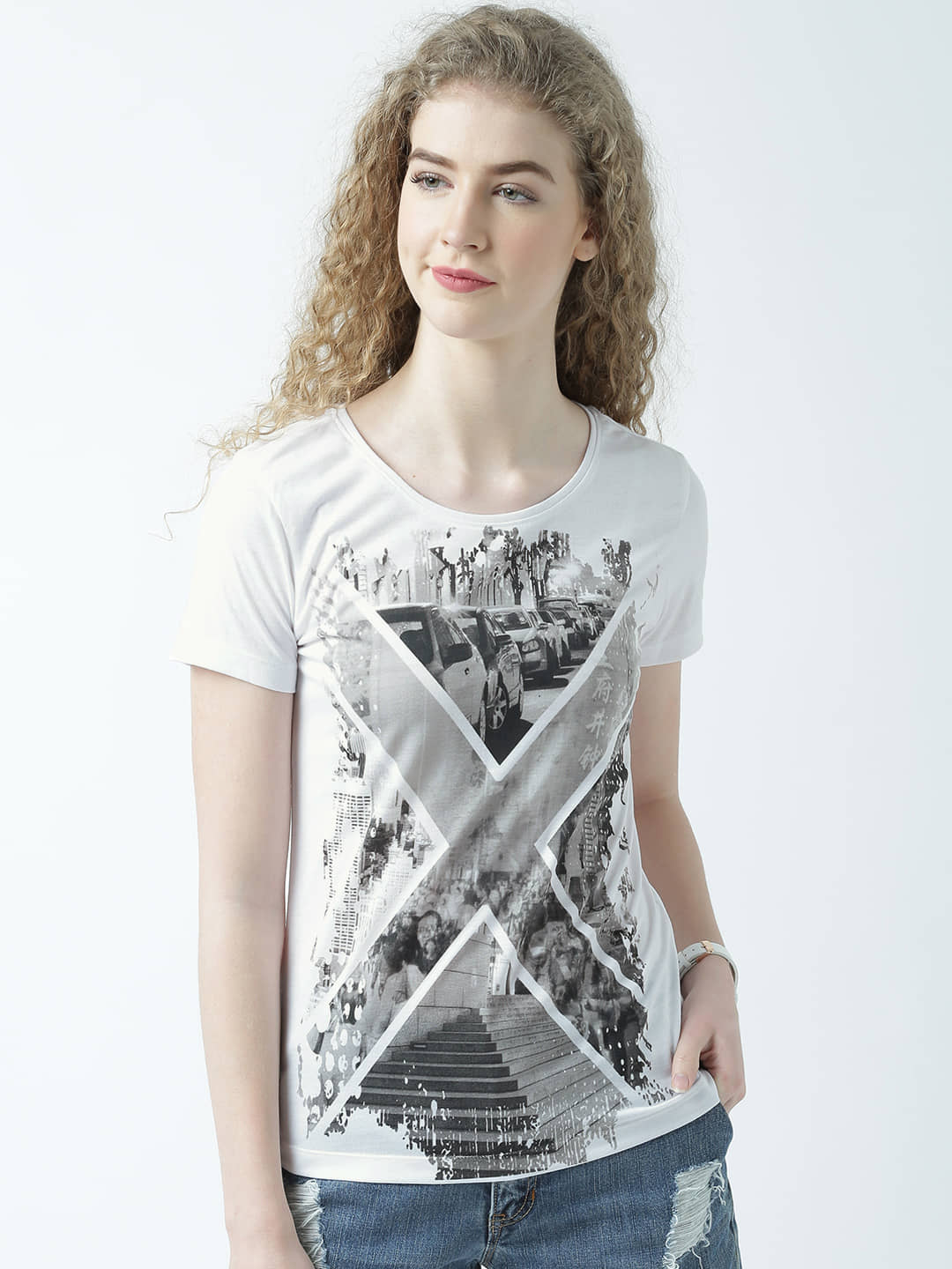 Huetrap Women Cotton Regular Fit Round Neck T-Shirt ( White )
