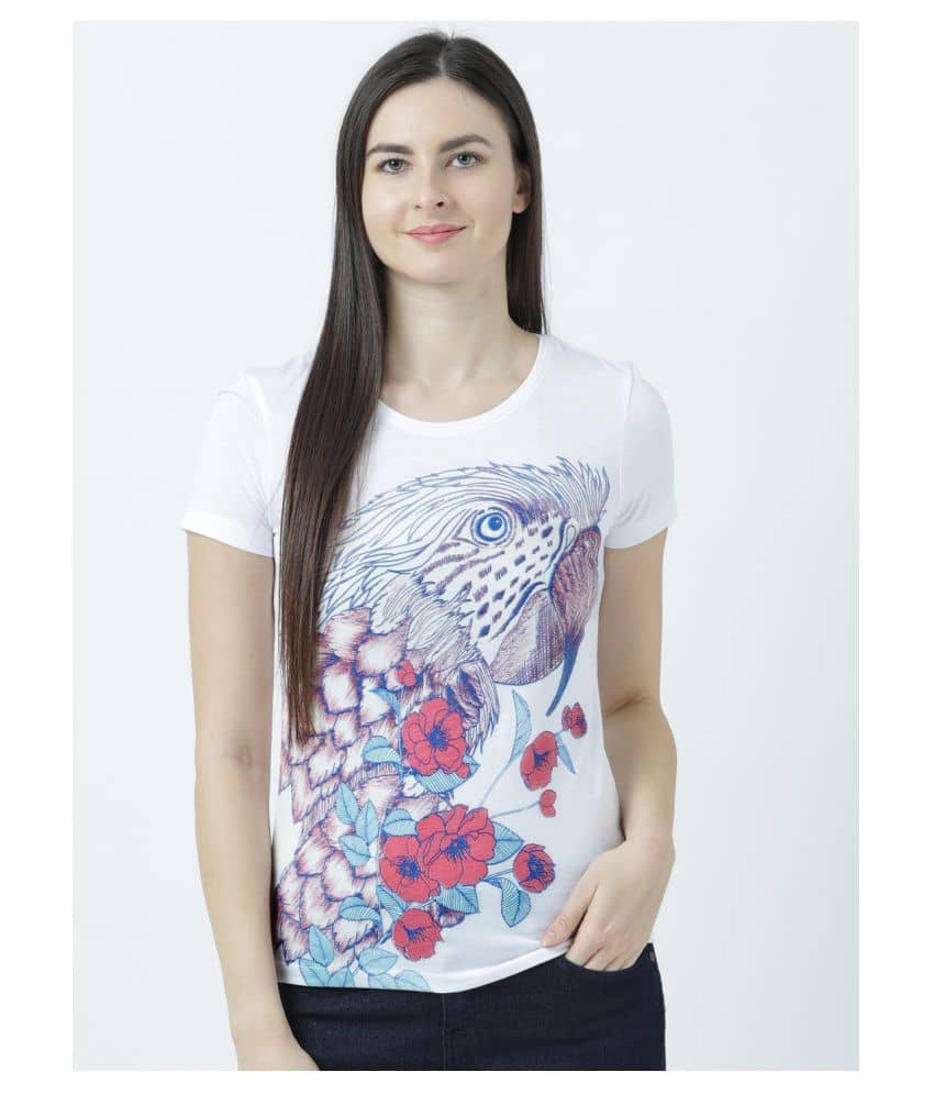Huetrap Women Cotton Regular Fit Round Neck T-Shirt ( White )