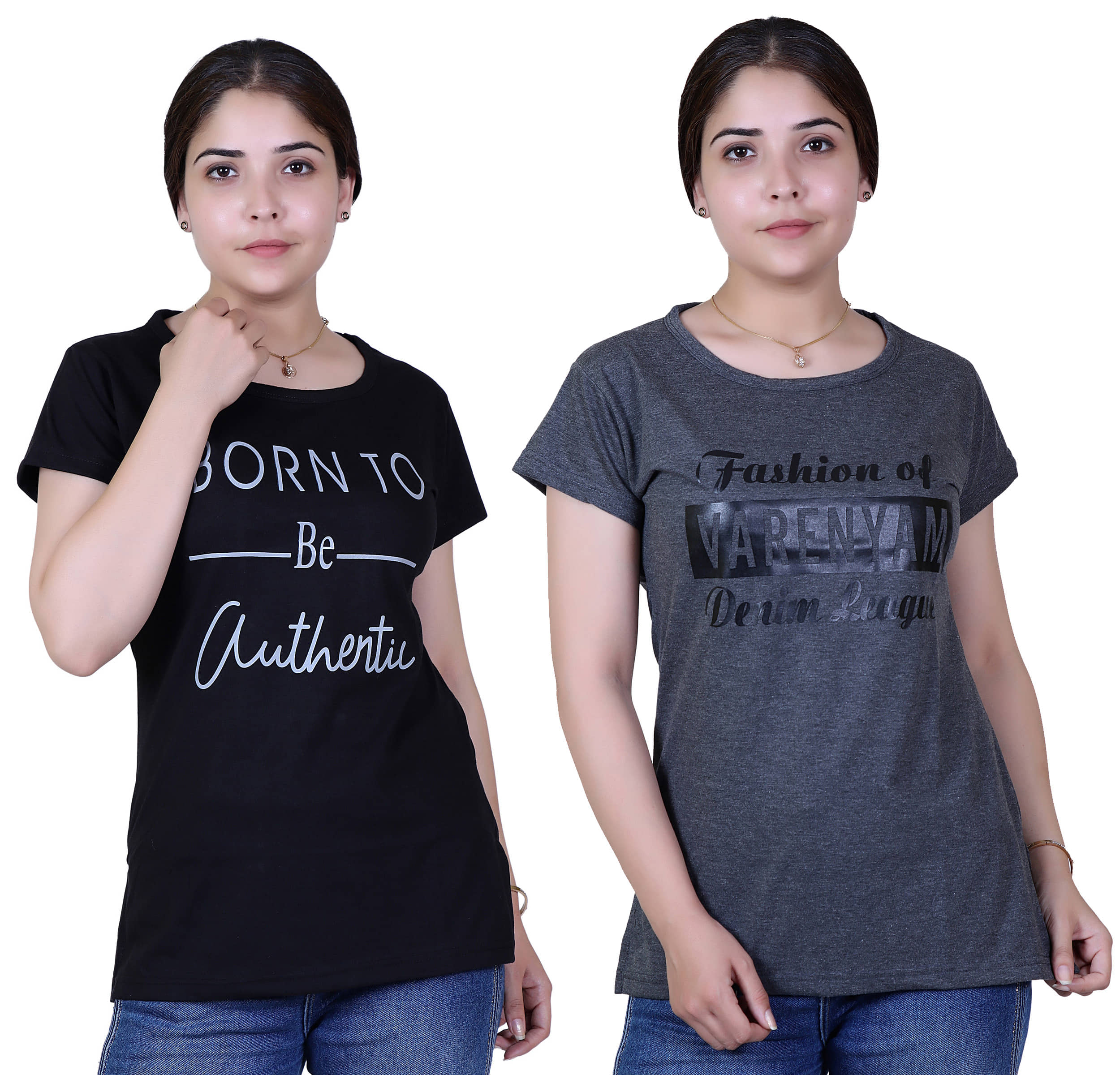Varenyam Women Cotton Regular Fit Round Neck T-Shirt ( Black )