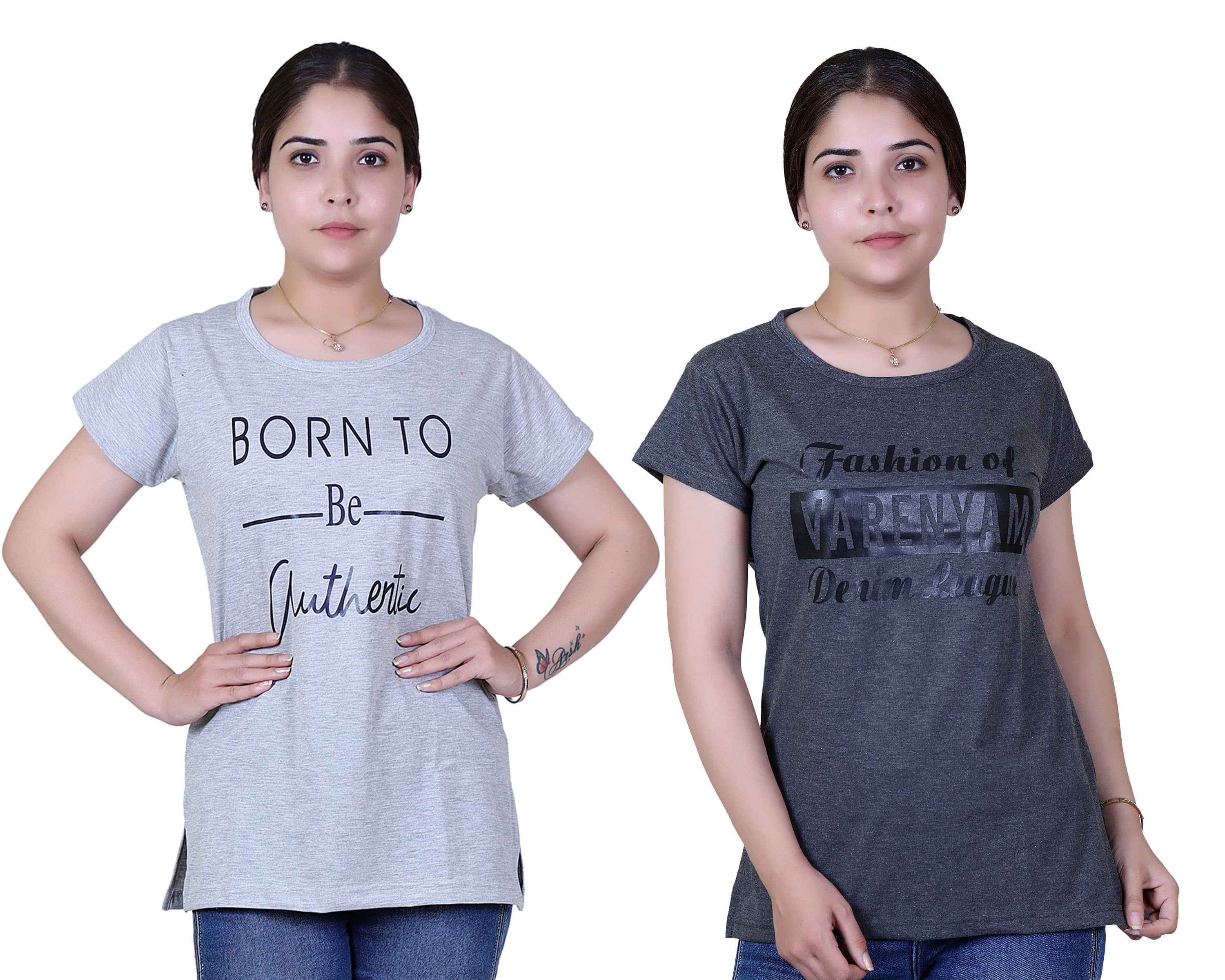 Varenyam Women Cotton Regular Fit Round Neck T-Shirt ( Grey )