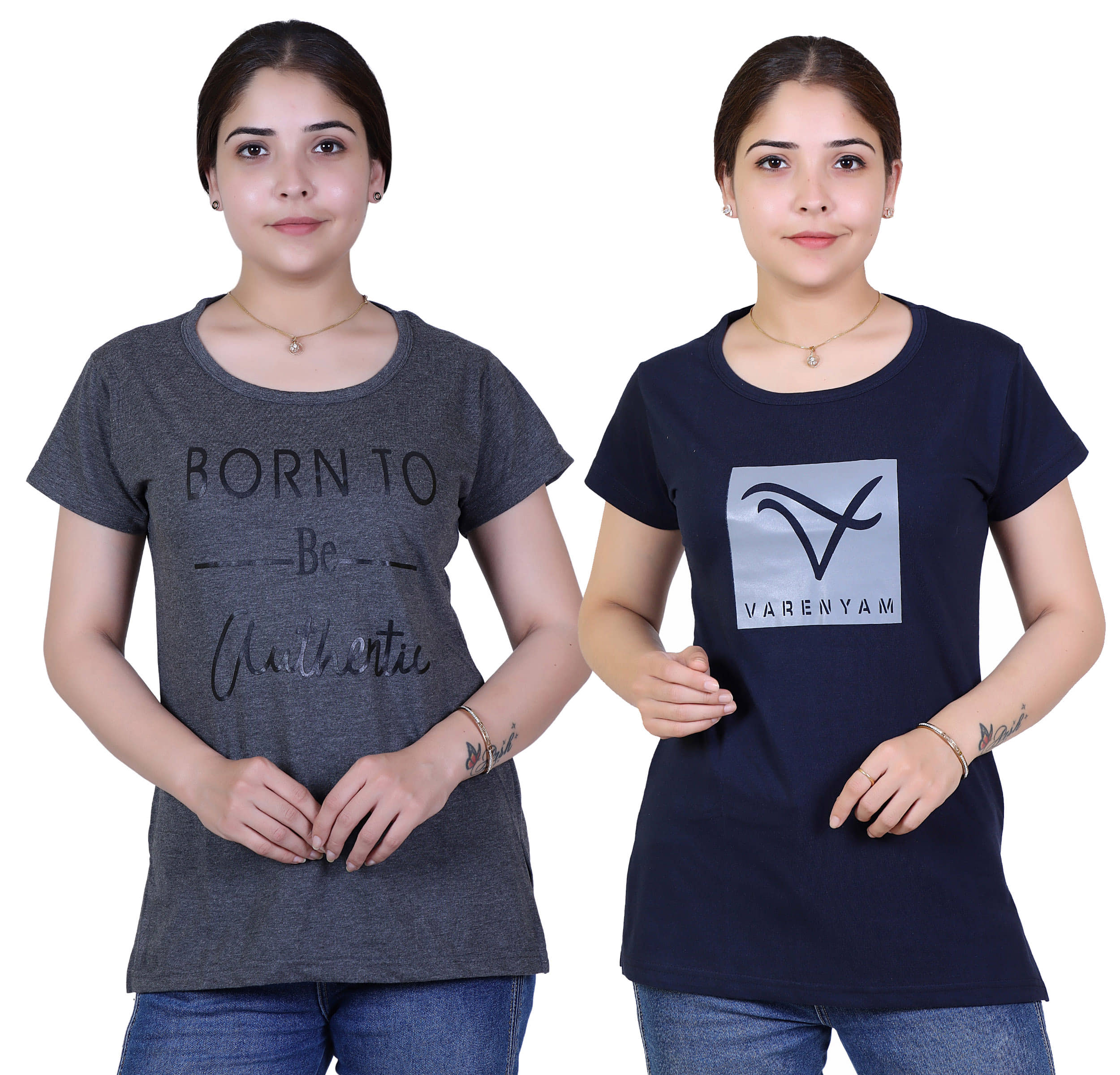 Varenyam Women Cotton Regular Fit Round Neck T-Shirt ( Grey )