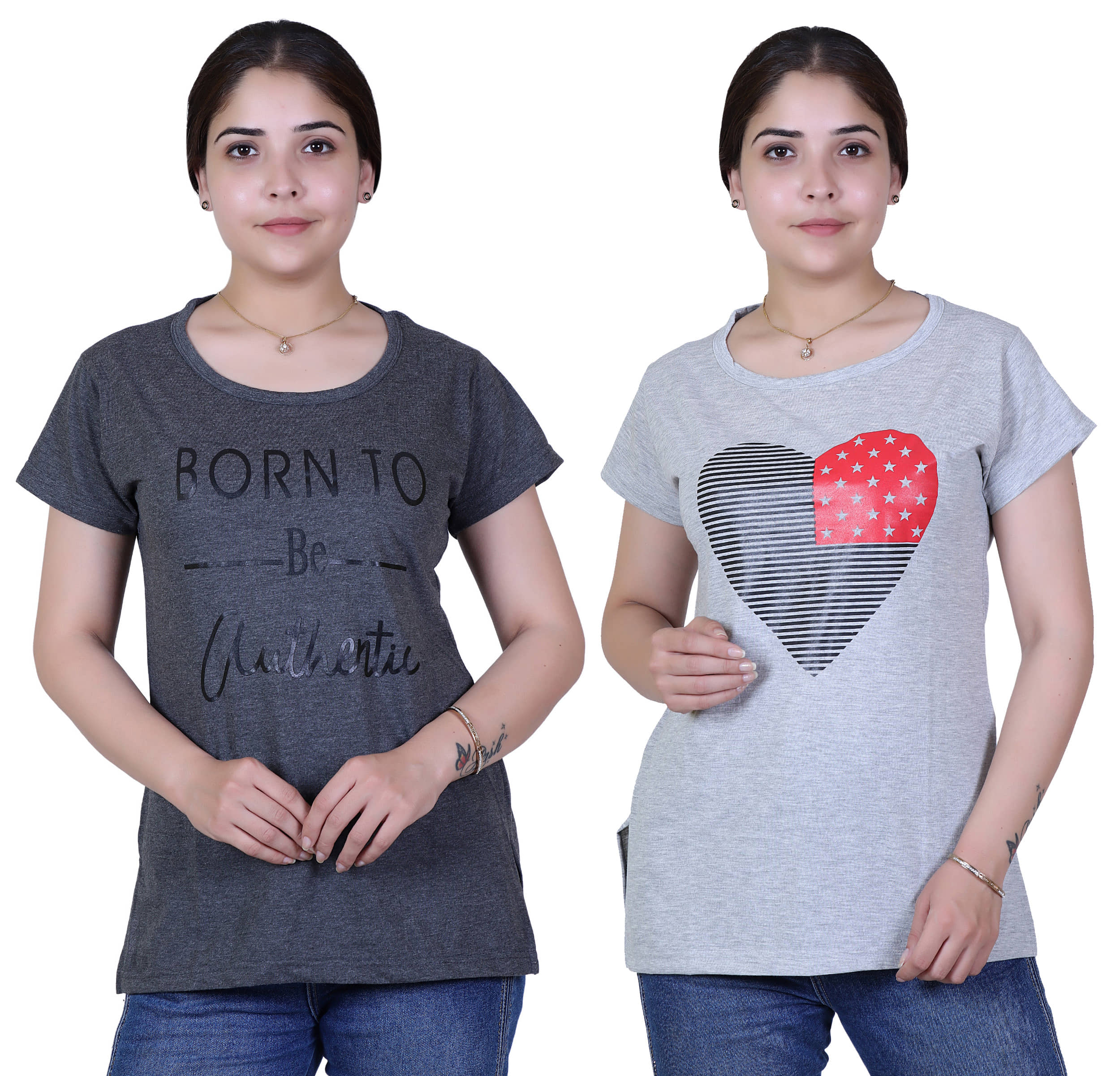 Varenyam Women Cotton Regular Fit Round Neck T-Shirt ( Grey )