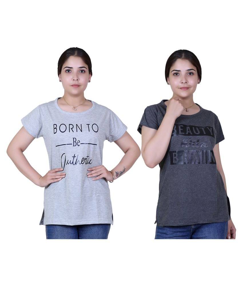 Varenyam Women Cotton Regular Fit Round Neck T-Shirt ( Grey ) Varenyam Women Cotton Regular Fit Round Neck T-Shirt ( Grey )