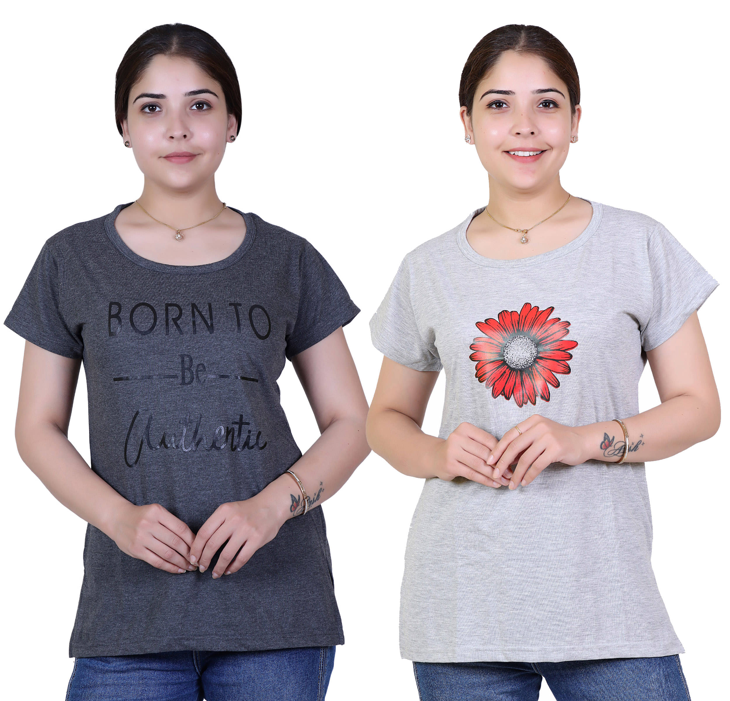 Varenyam Women Cotton Regular Fit Round Neck T-Shirt ( Grey ) Varenyam Women Cotton Regular Fit Round Neck T-Shirt ( Grey )