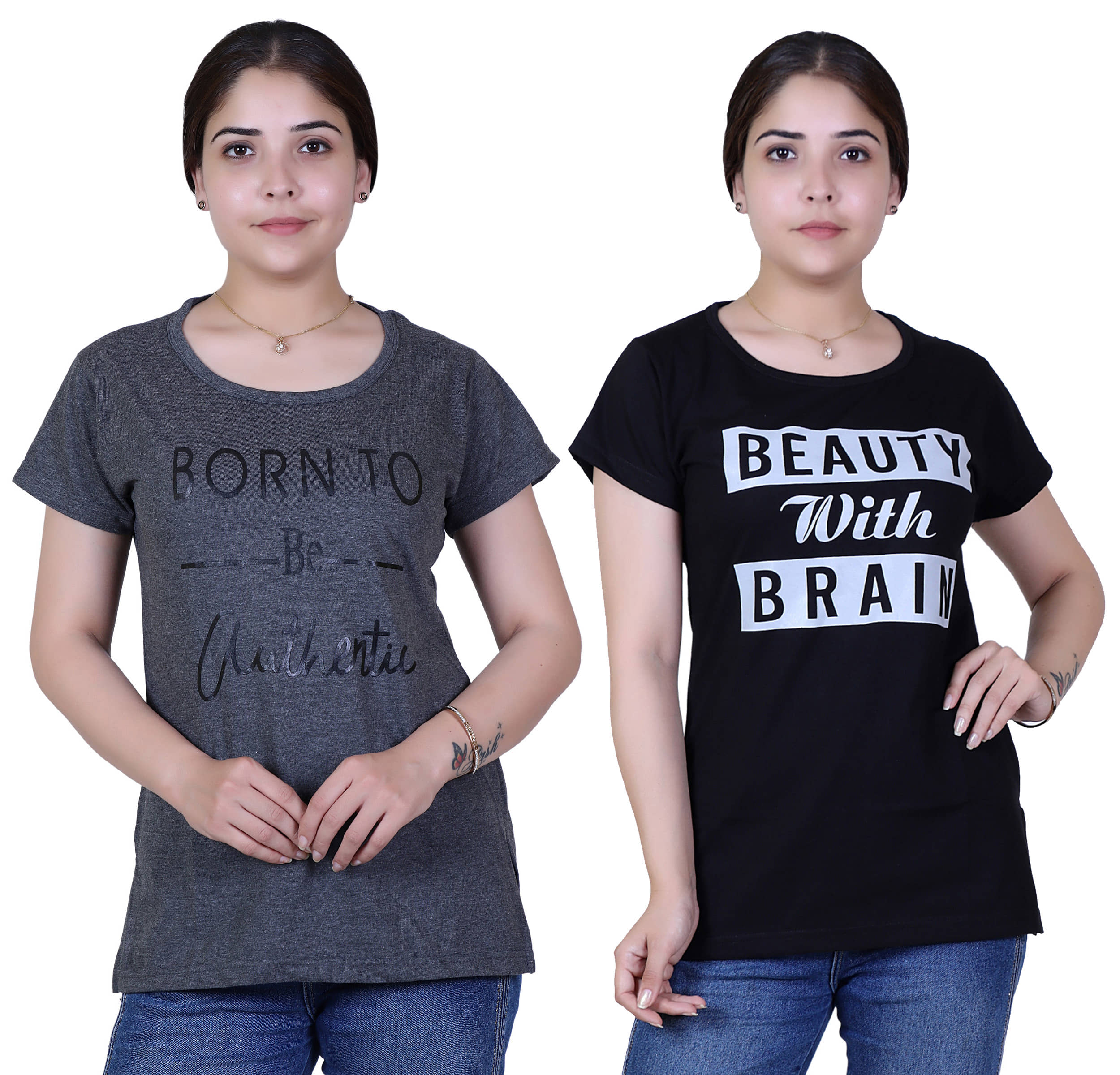 Varenyam Women Cotton Regular Fit Round Neck T-Shirt ( Grey )
