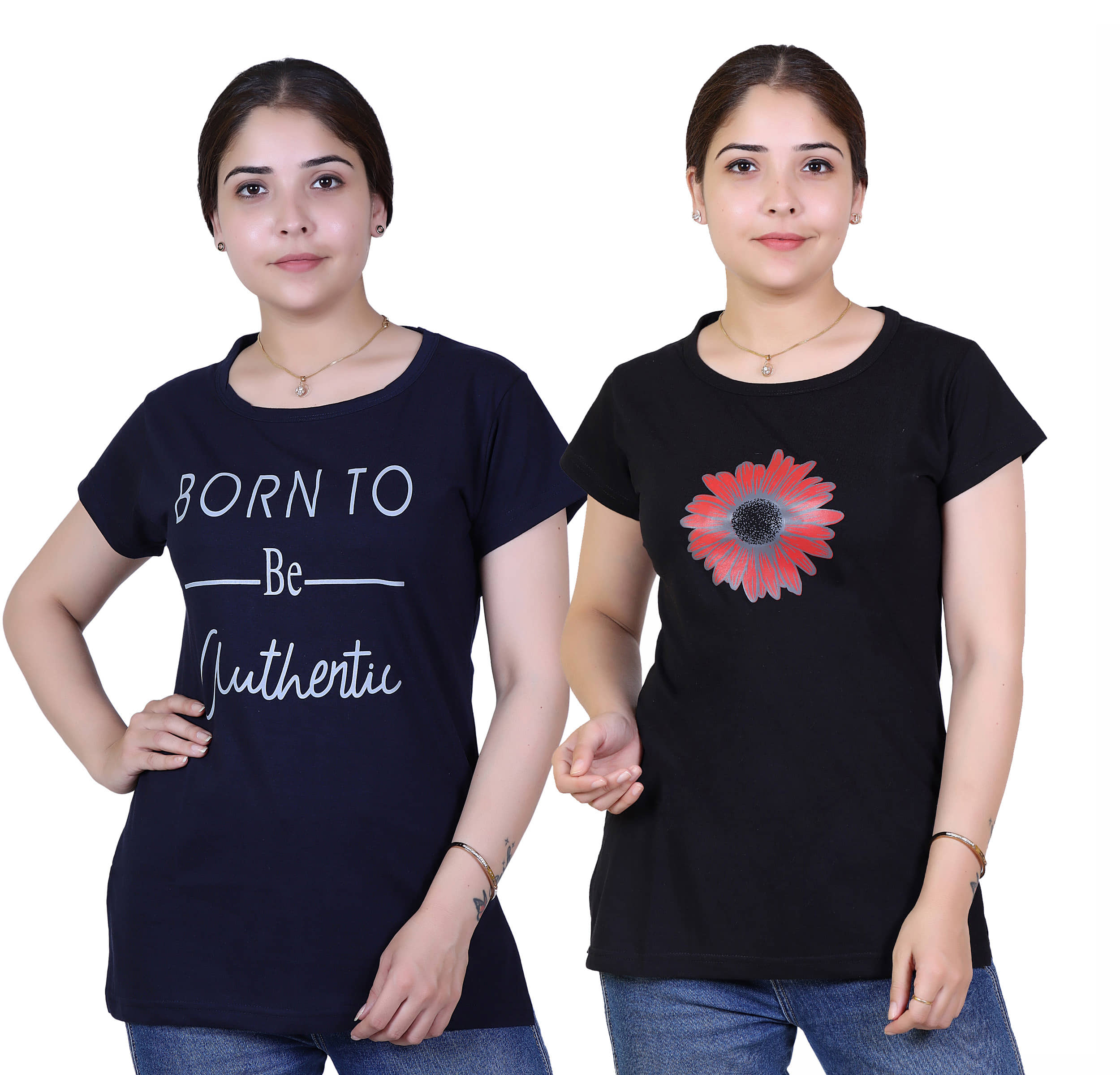 Varenyam Women Cotton Regular Fit Round Neck T-Shirt ( Navy )