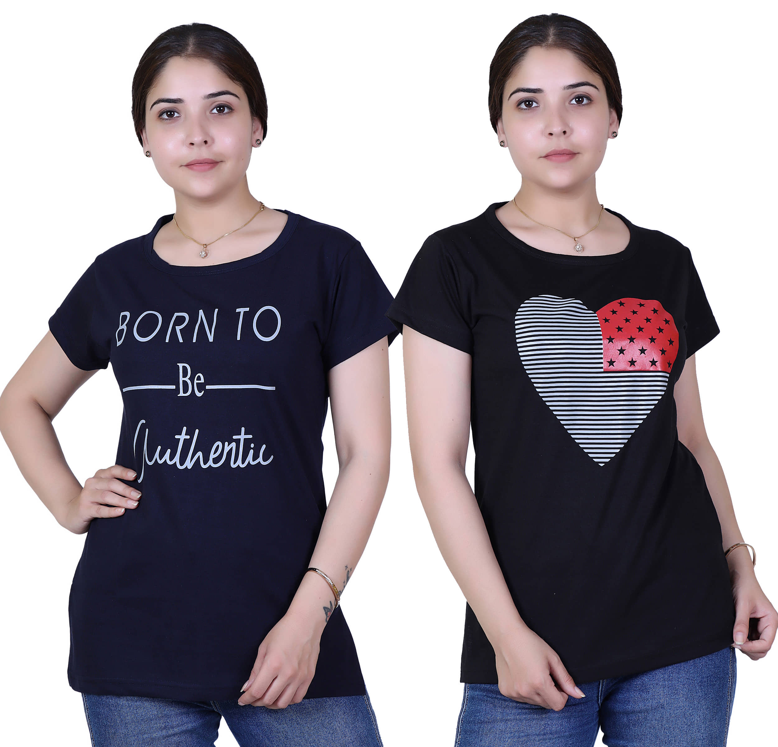 Varenyam Women Cotton Regular Fit Round Neck T-Shirt ( Navy )