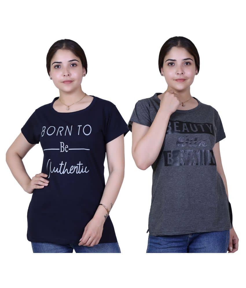 Varenyam Women Cotton Regular Fit Round Neck T-Shirt ( Navy )