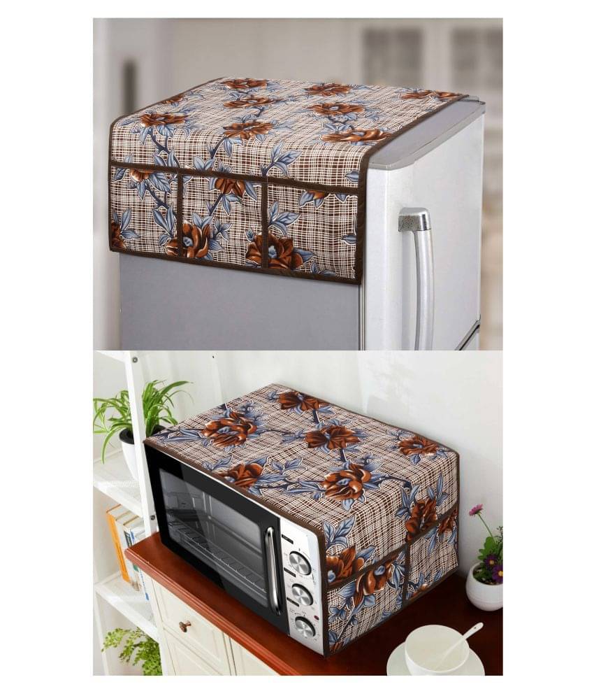 E-Retailer Set of 2 Polyester Brown Fridge Top Cover E-Retailer Set of 2 Polyester Brown Fridge Top Cover