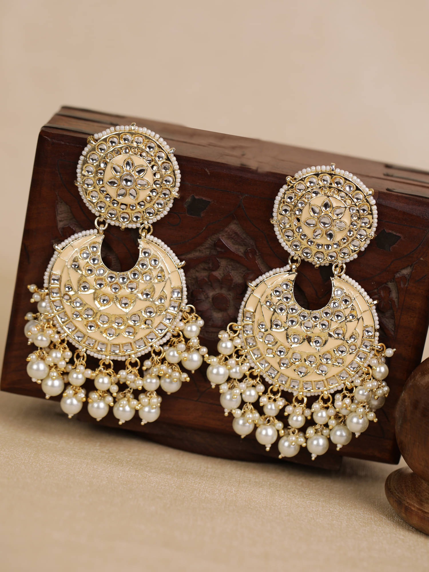    			Priyaasi Kundan Studded and Beaded Peach Colored Earrings