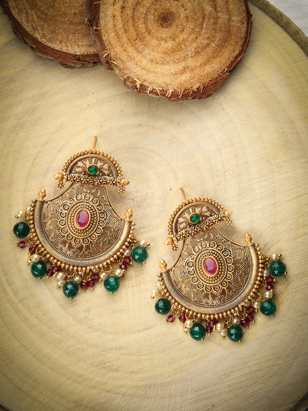     			Priyaasi Multi Color Stones Beads Gold Plated Chandbali Earring