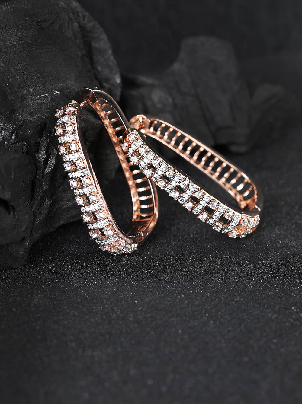     			Priyaasi Rose Gold-Plated American Diamond Studded Hoop earrings