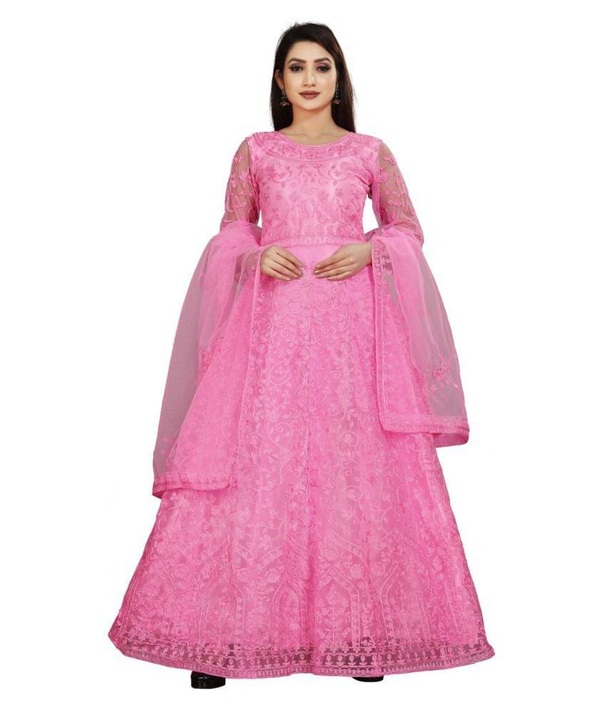     			Aika Pink Net Ethnic Gown - Single