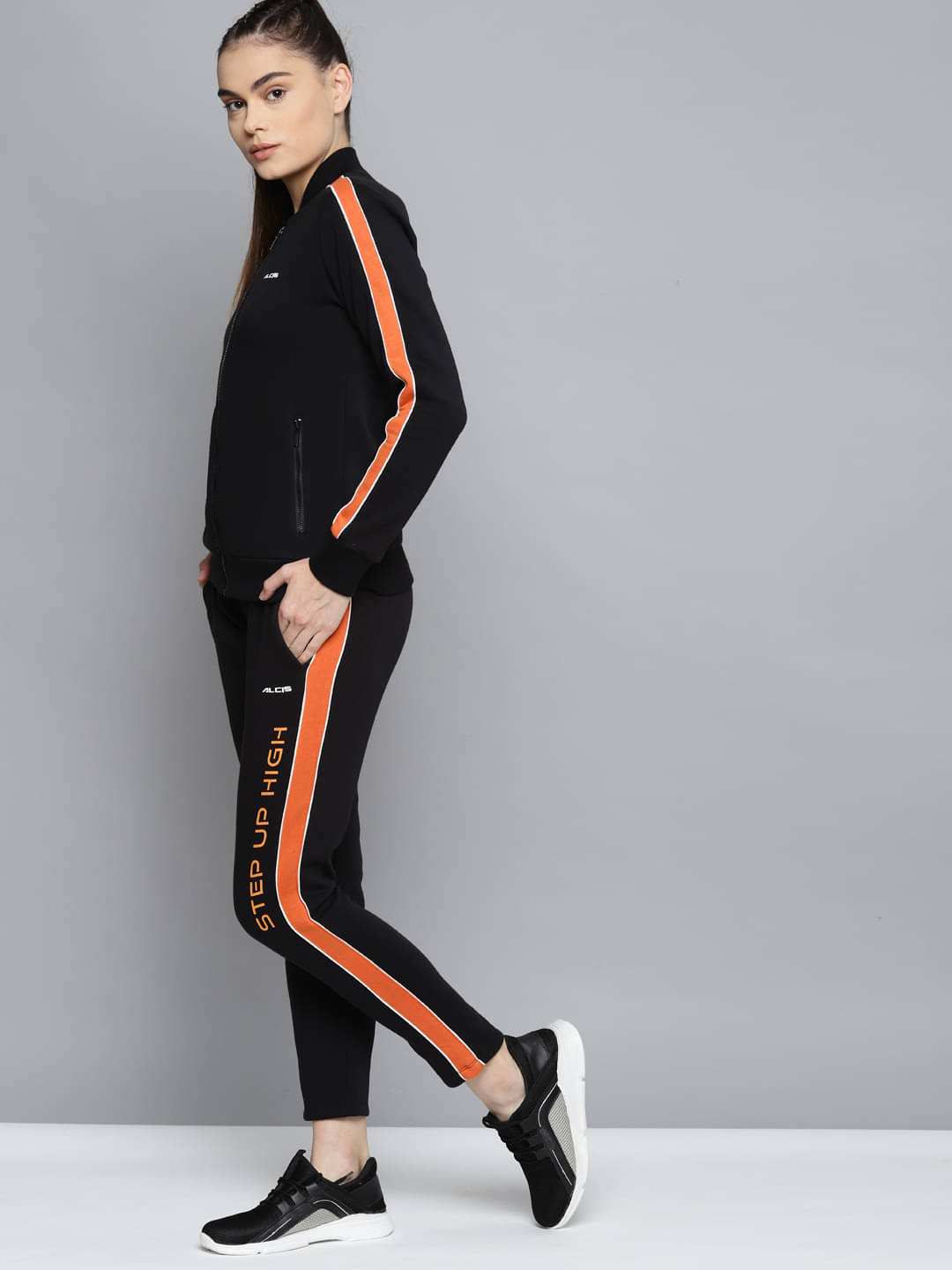     			Alcis Black Cotton Color Blocking Tracksuit - Single